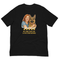Red Hair Woman with German Shepherd graphic tee.