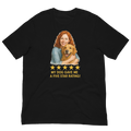 Red Hair Woman with Golden Retriever graphic tee.