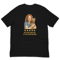 Red Hair Woman with Yorkie graphic tee.