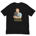 Red Hair Man with Black Labrador graphic tee.