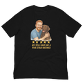 Red Hair Man with Chocolate Labrador graphic tee.