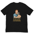 Red Hair Man with Greyhound graphic tee.