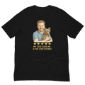 Red Hair Man with Yorkie graphic tee.