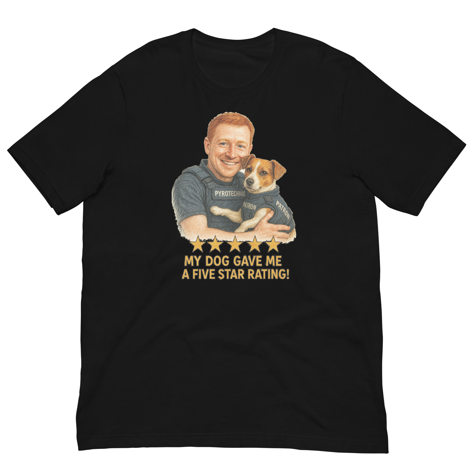 Red Hair Man with Patron graphic tee.
