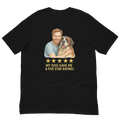 Red Hair Man with Saint Bernard graphic tee.