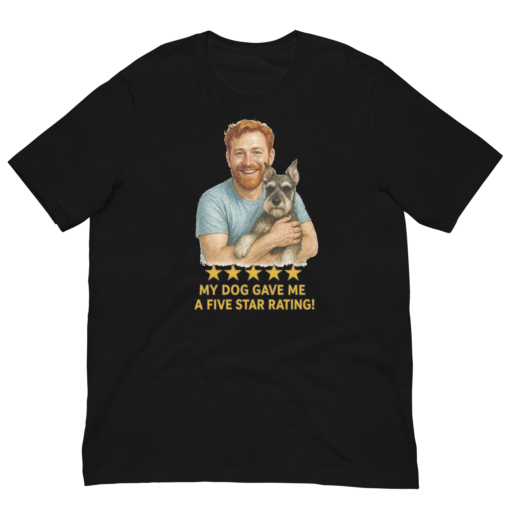 Red Hair Man with Schnauzer graphic tee.