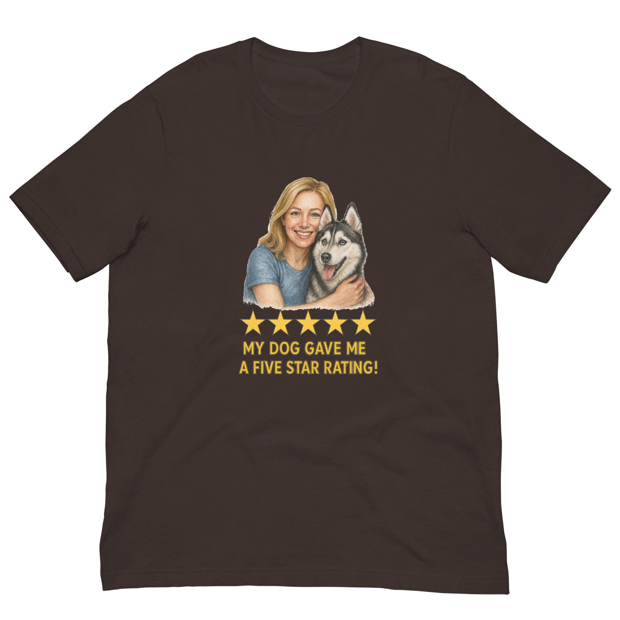 Blonde Woman with Alaskan Husky graphic tee - brown