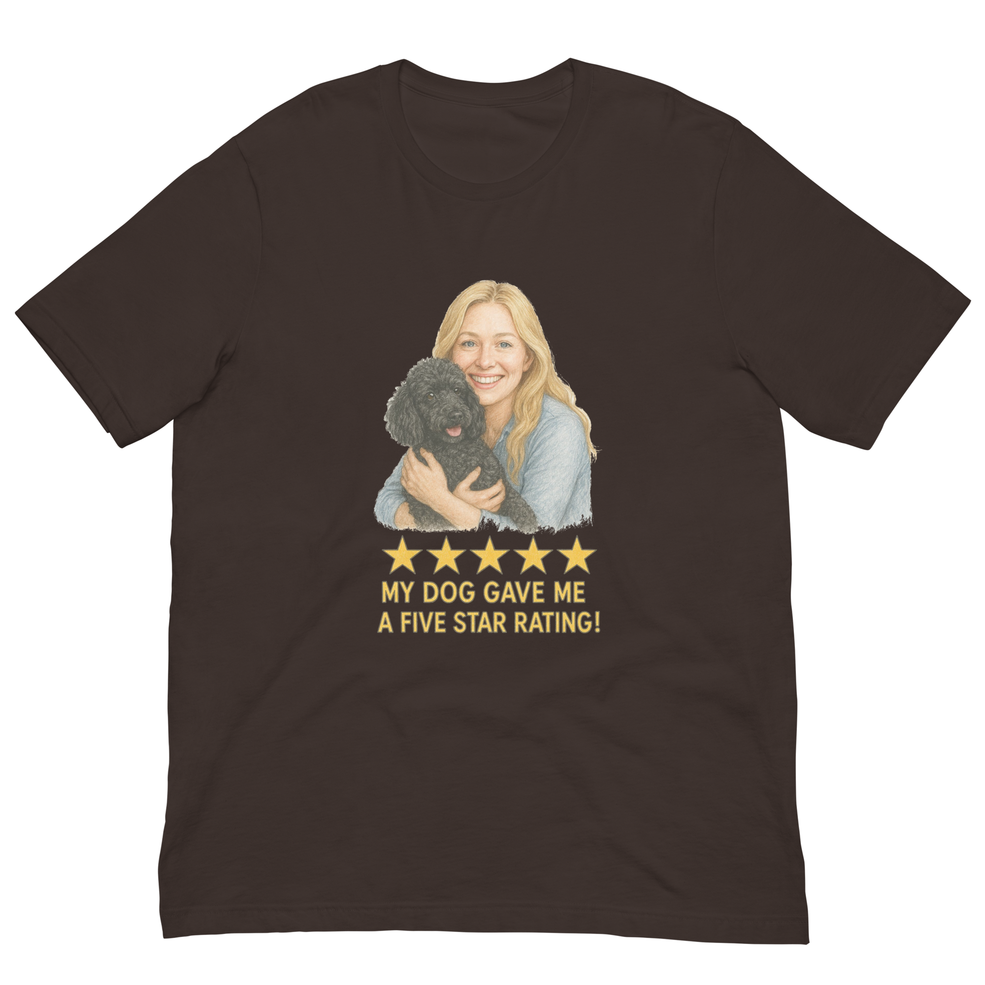 Blonde Woman with Black Poodle graphic tee - brown
