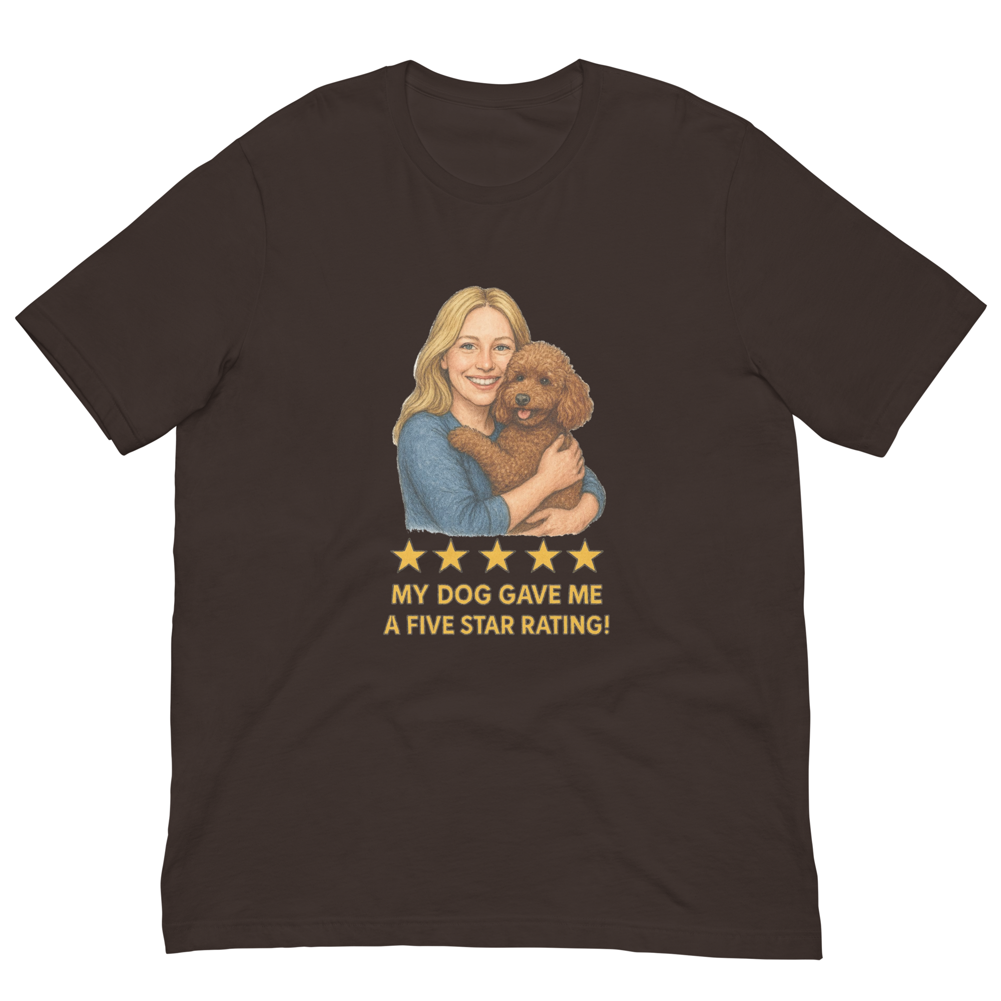 Blonde Woman with Brown Poodle graphic tee - brown