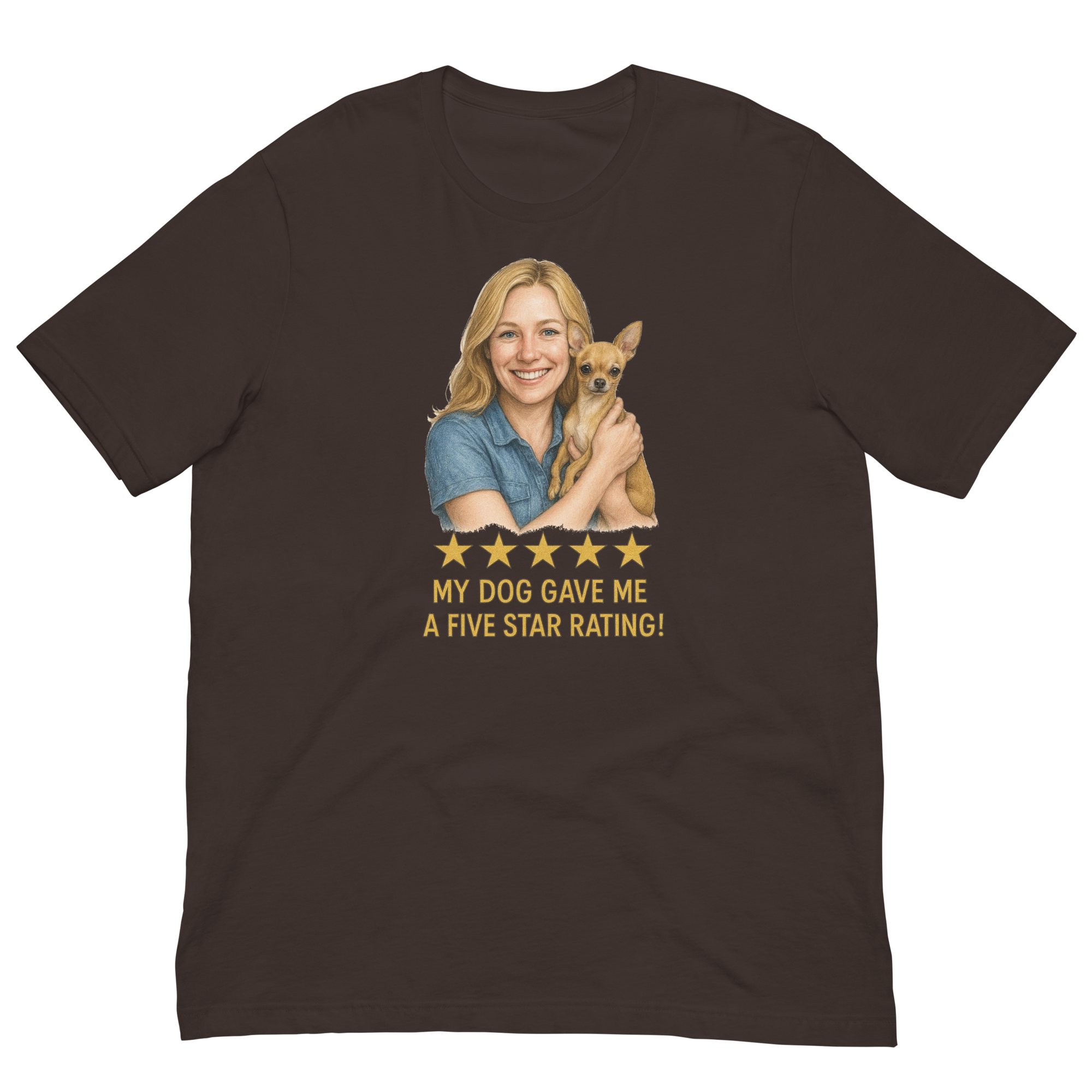Blonde Woman with Chihuahua graphic tee - brown