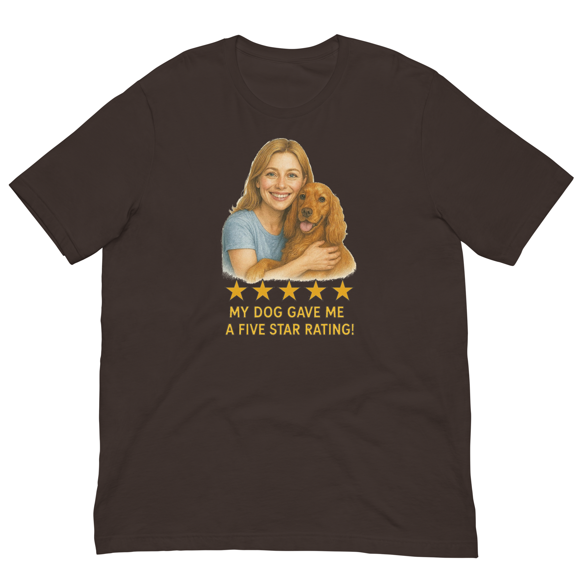 Blonde Woman with Cocker Spaniel graphic tee - brown