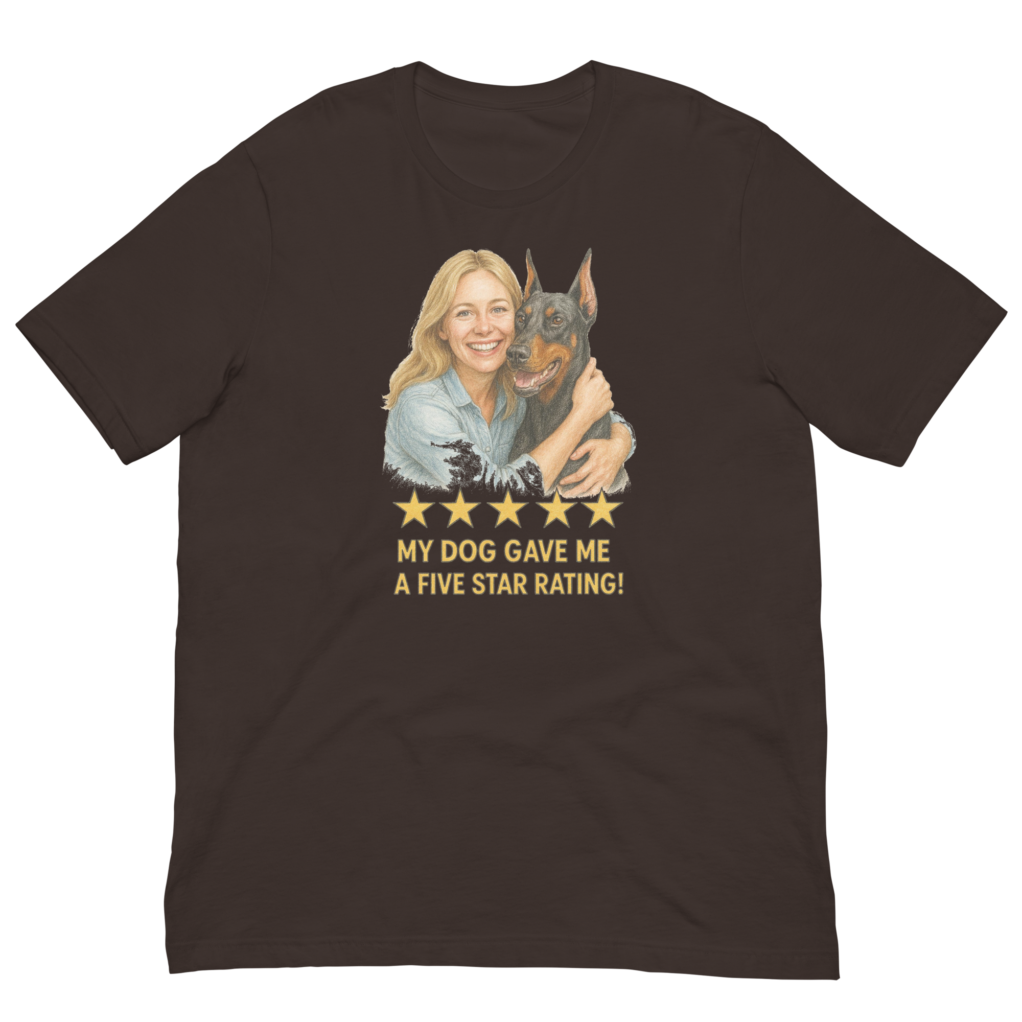 Blonde Woman with Doberman Pinscher graphic tee - brown