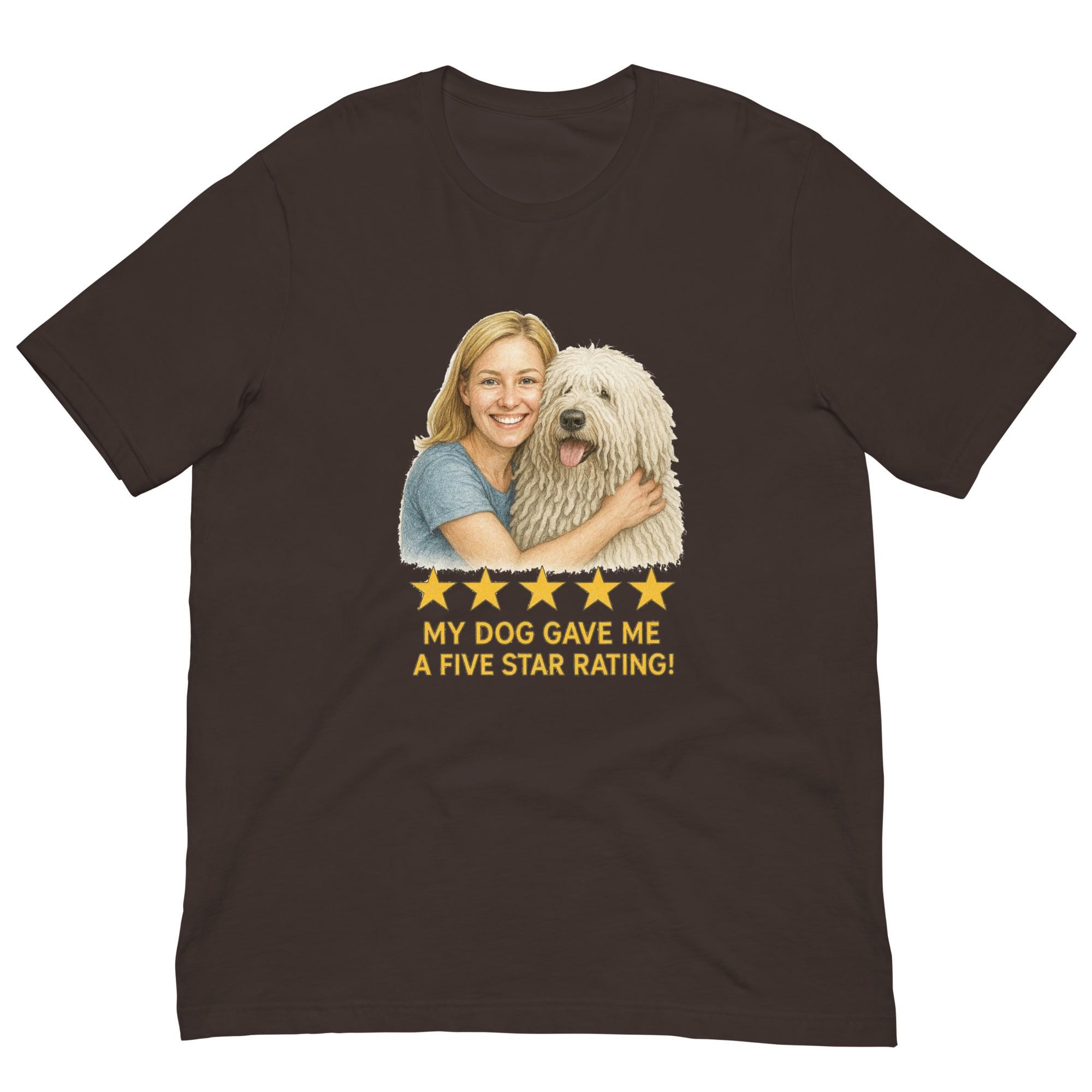 Blonde Woman with Komondor graphic tee - brown