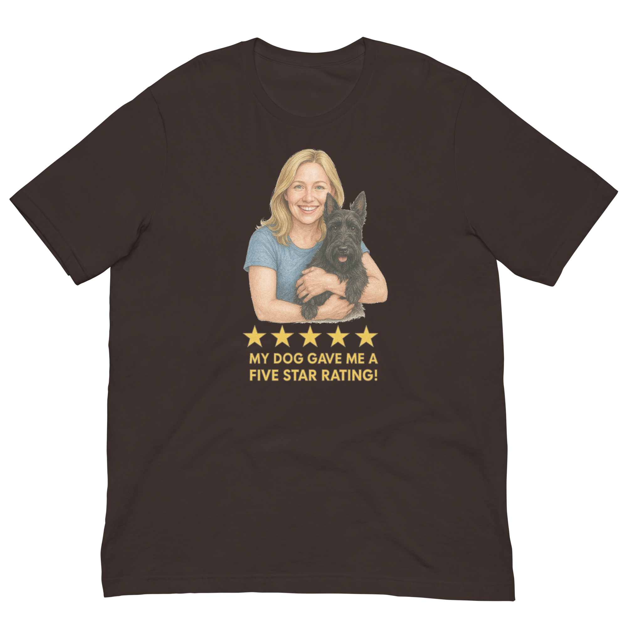 Blonde Woman with Scottie graphic tee - brown