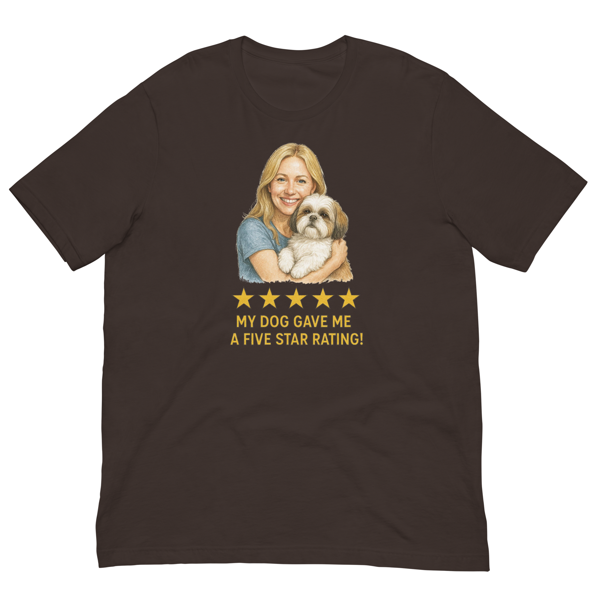 Blonde Woman with Shih Tzu graphic tee - brown