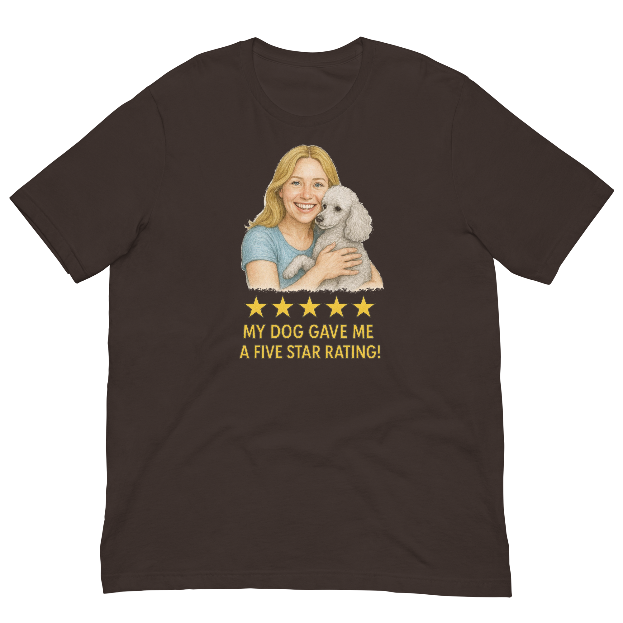 Blonde Woman with White Poodle graphic tee - brown