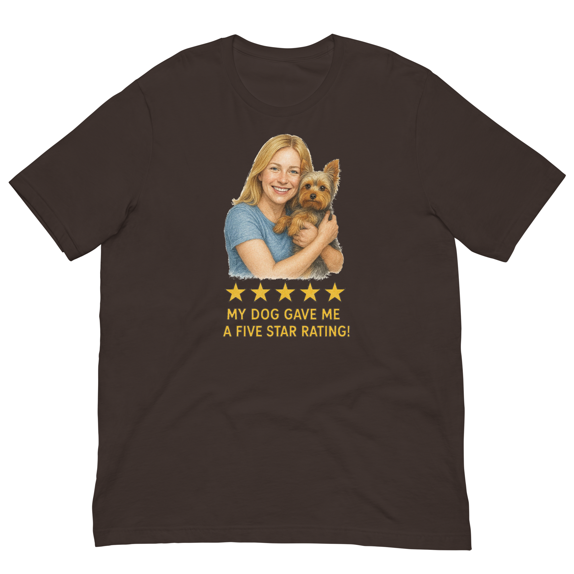 Blonde Woman with Yorkie graphic tee - brown
