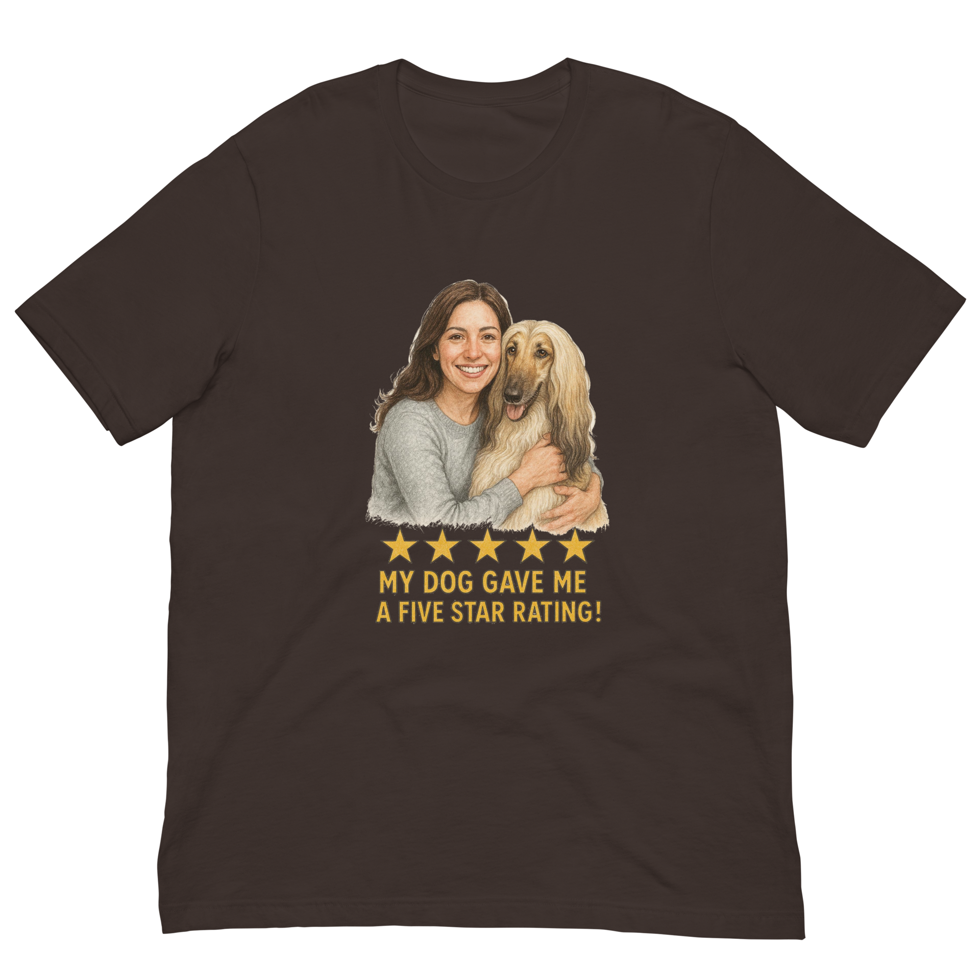 Brunette Woman with Afghan Hound graphic tee - brown