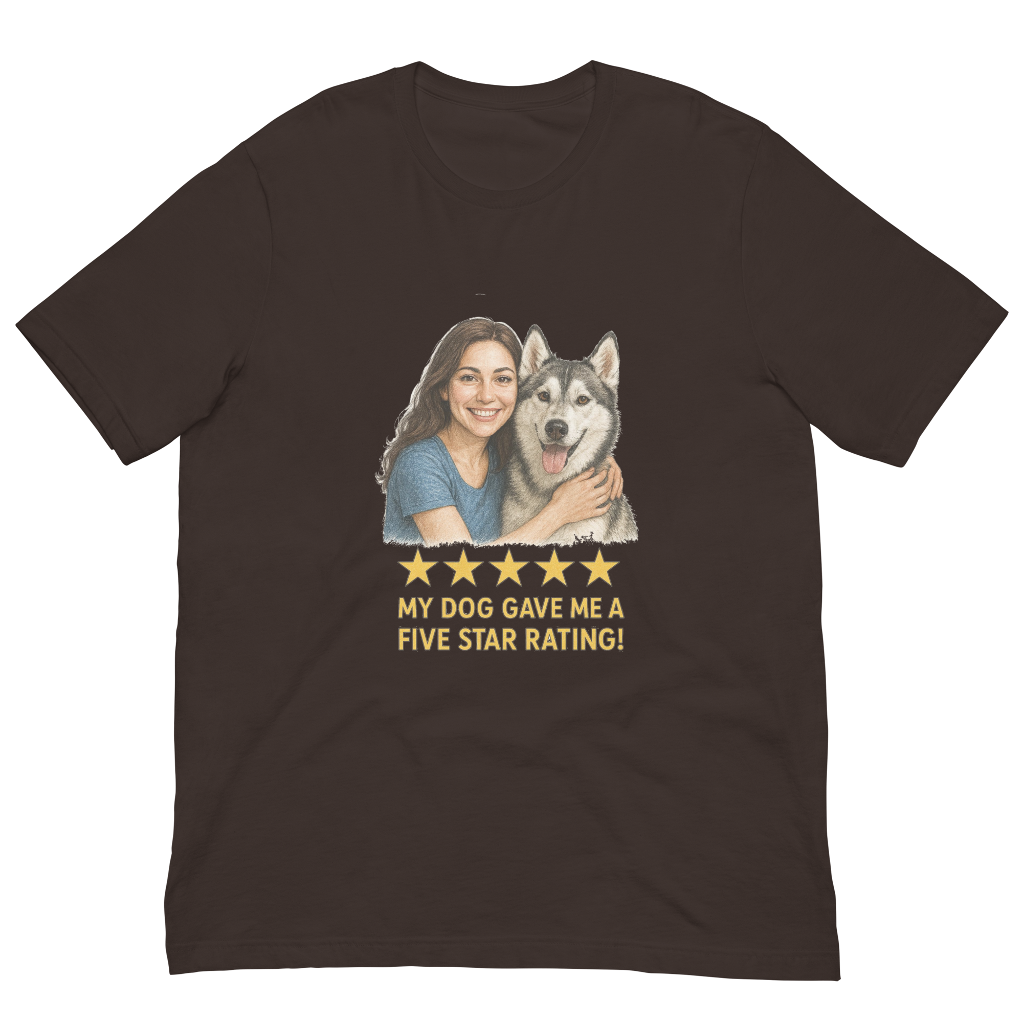 Brunette Woman with Alaskan Husky graphic tee - brown