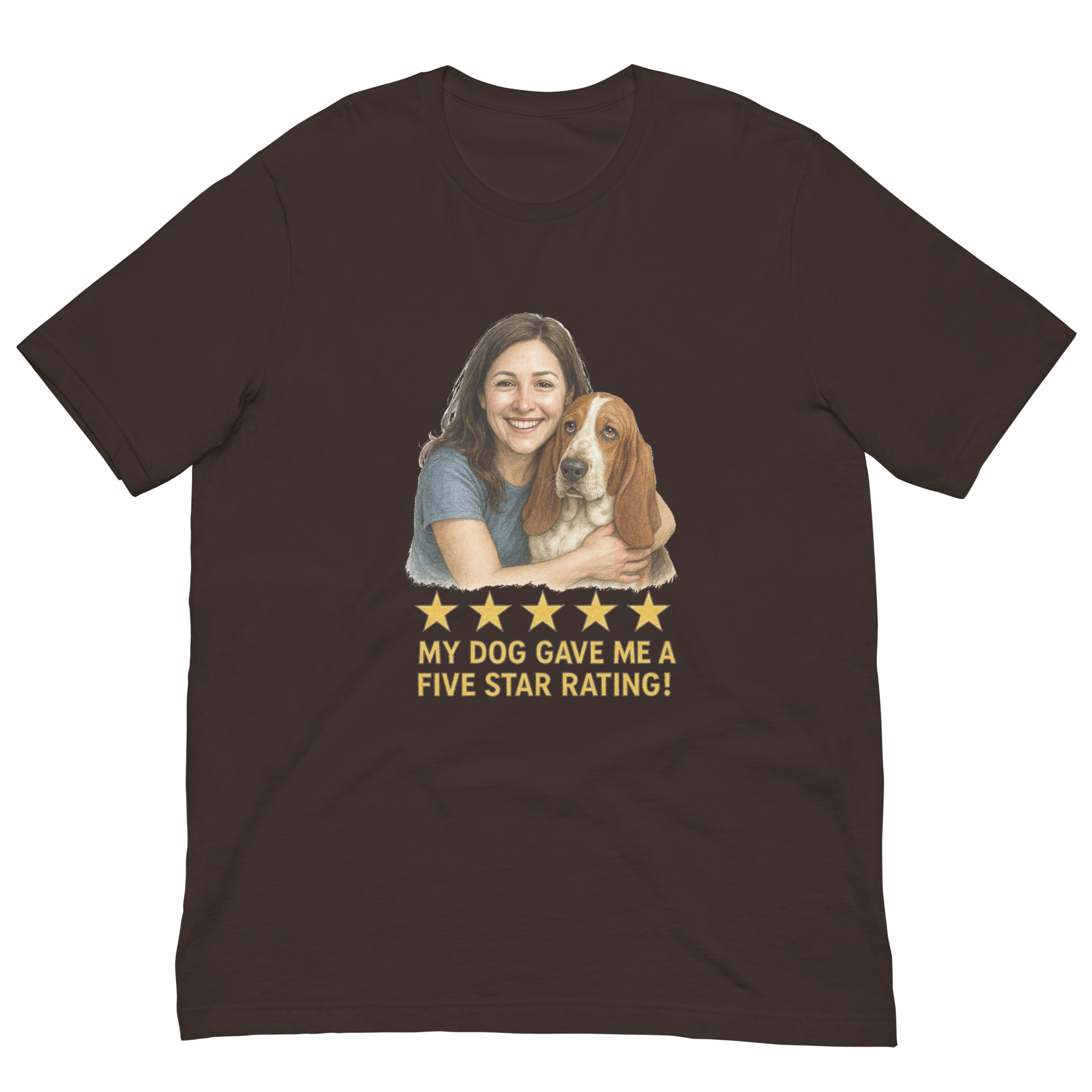 Brunette Woman with Basset Hound graphic tee - brown