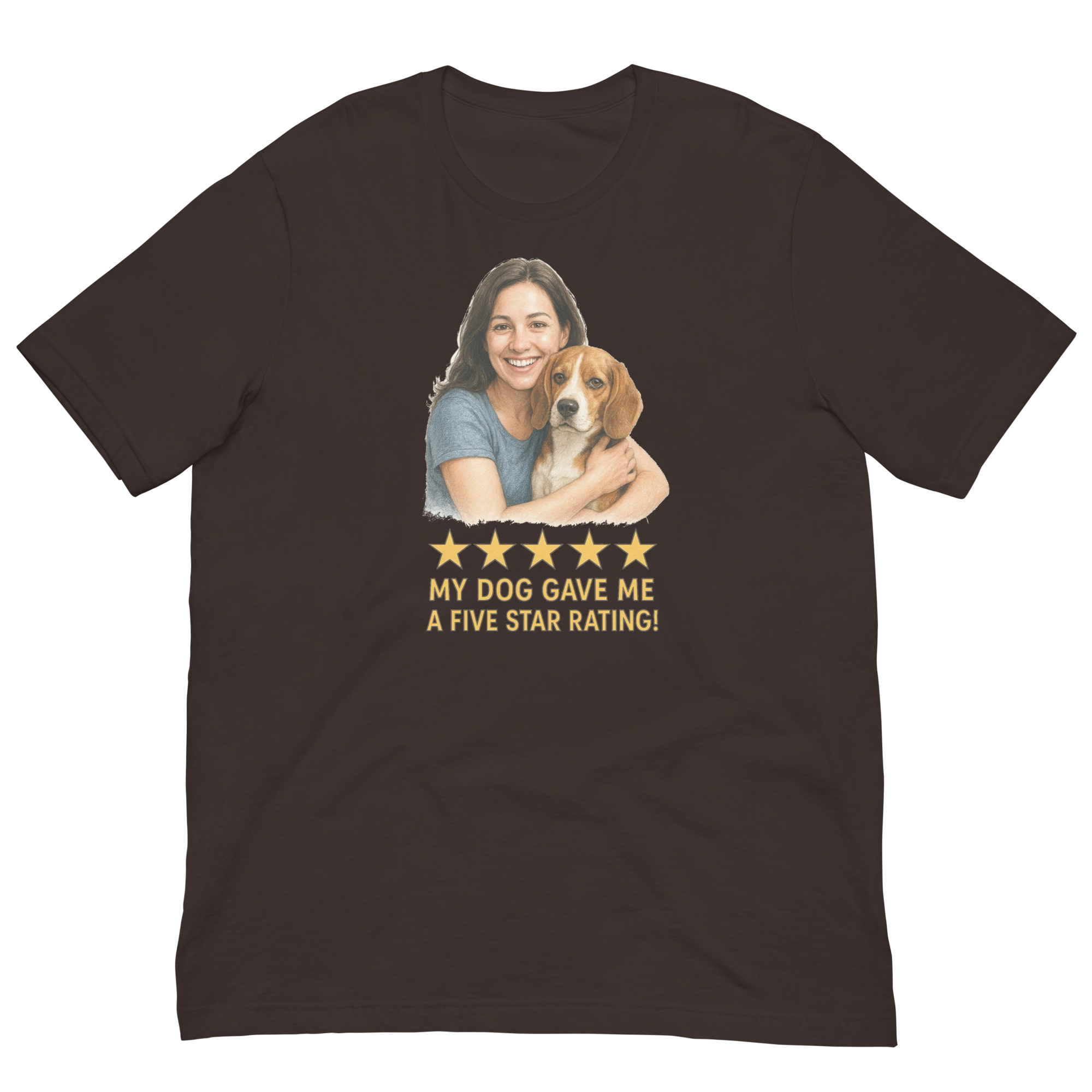 Brunette Woman with Beagle graphic tee - brown