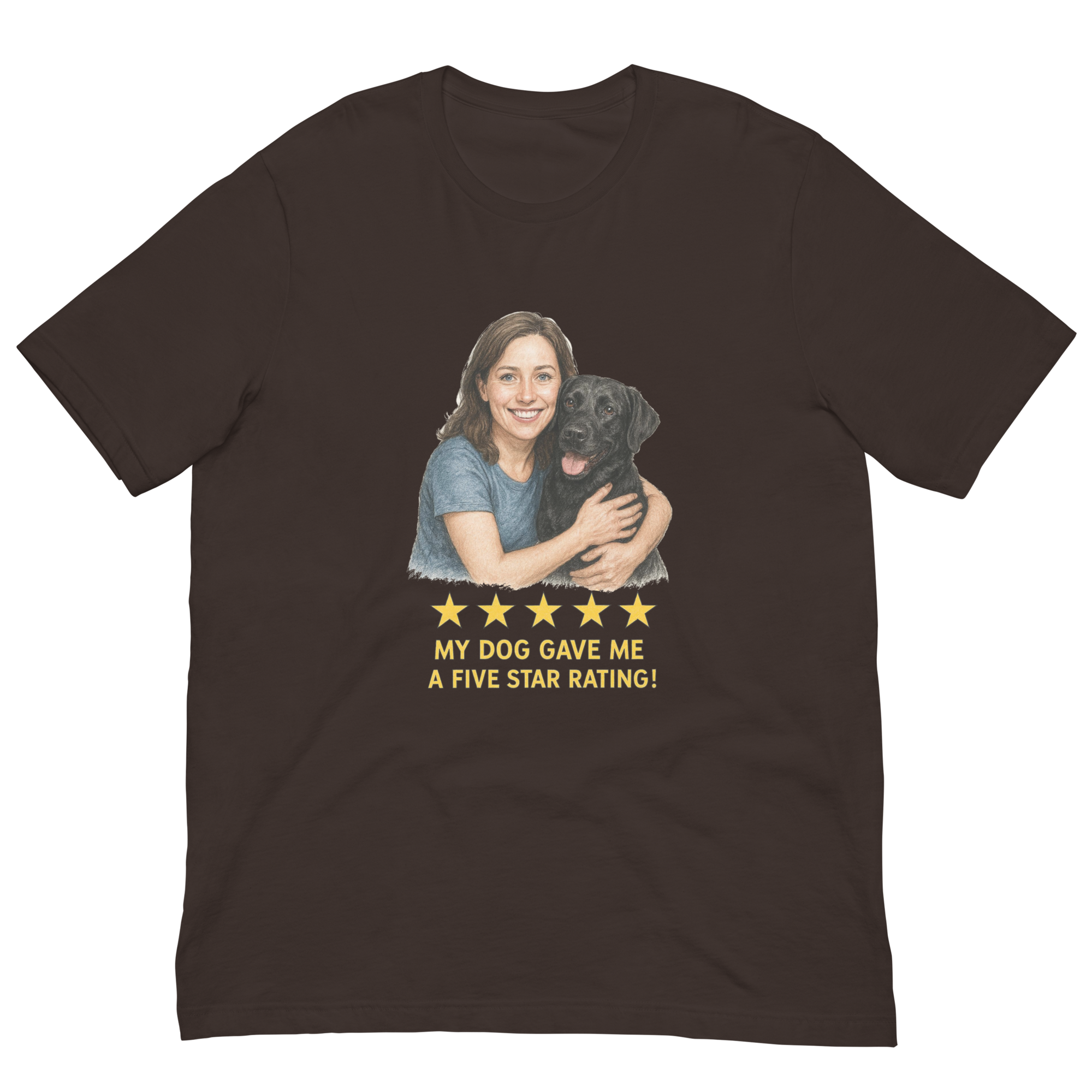 Brunette Woman with Black Labrador graphic tee - brown
