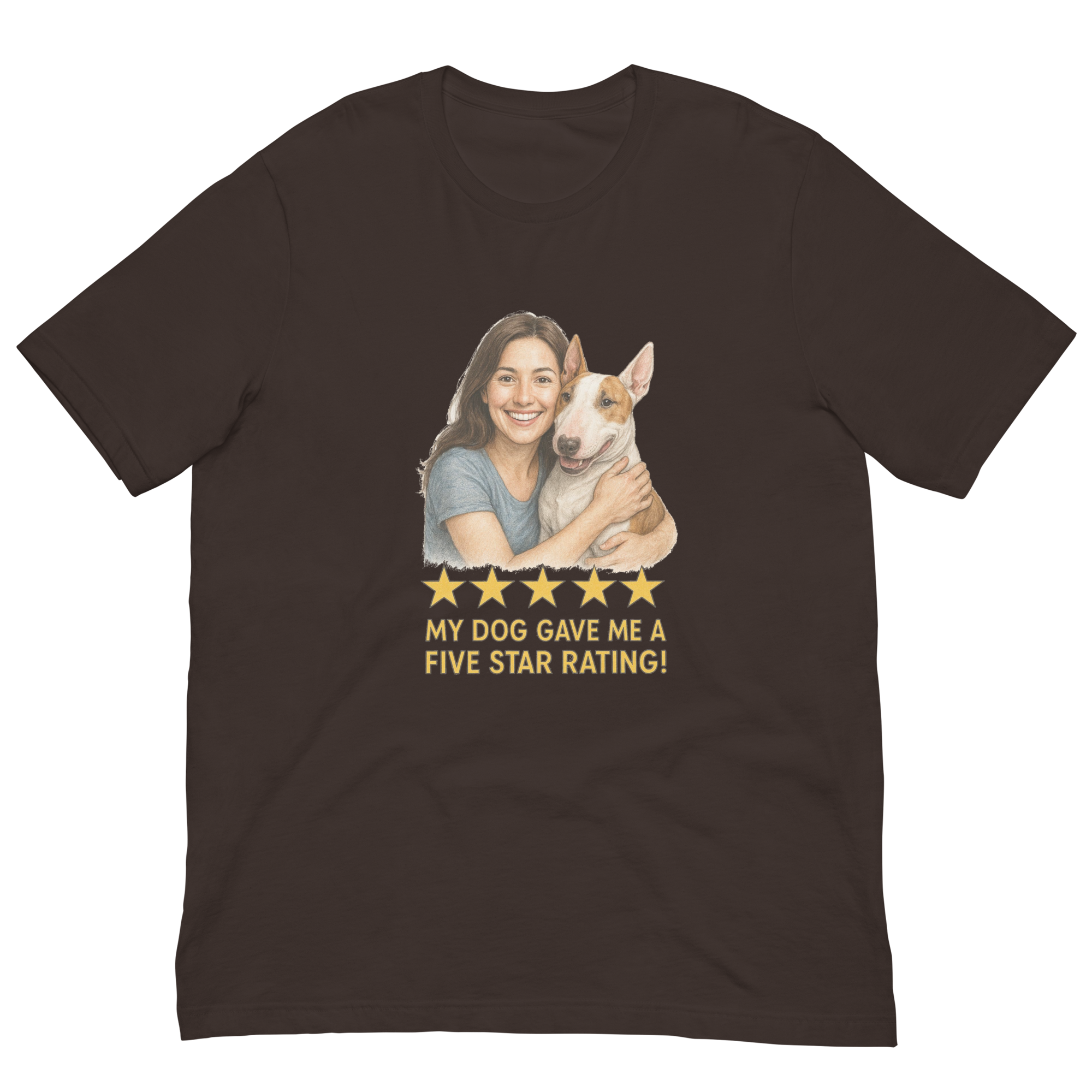 Brunette Woman with Bull Terrier graphic tee - brown