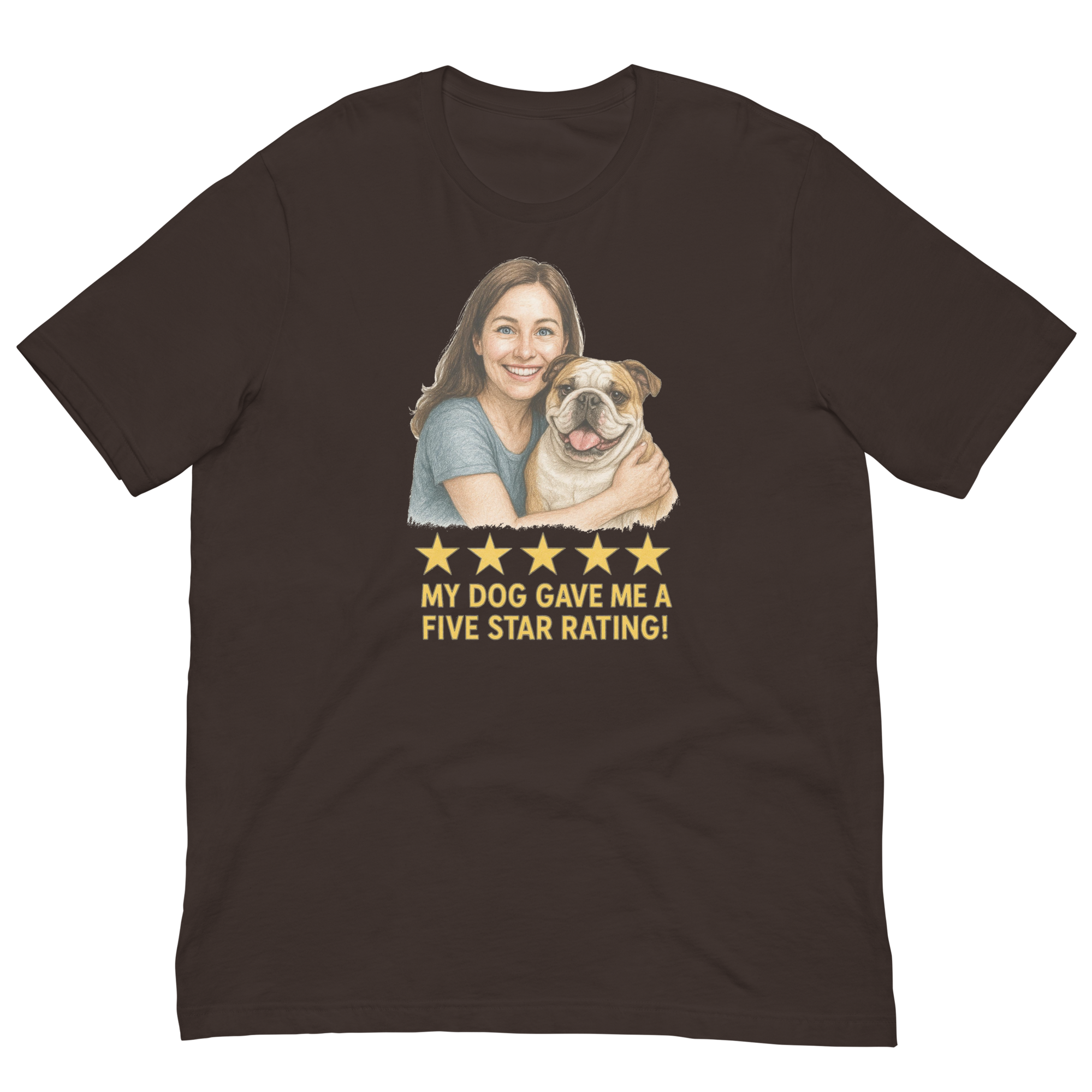Brunette Woman with Bulldog graphic tee - brown