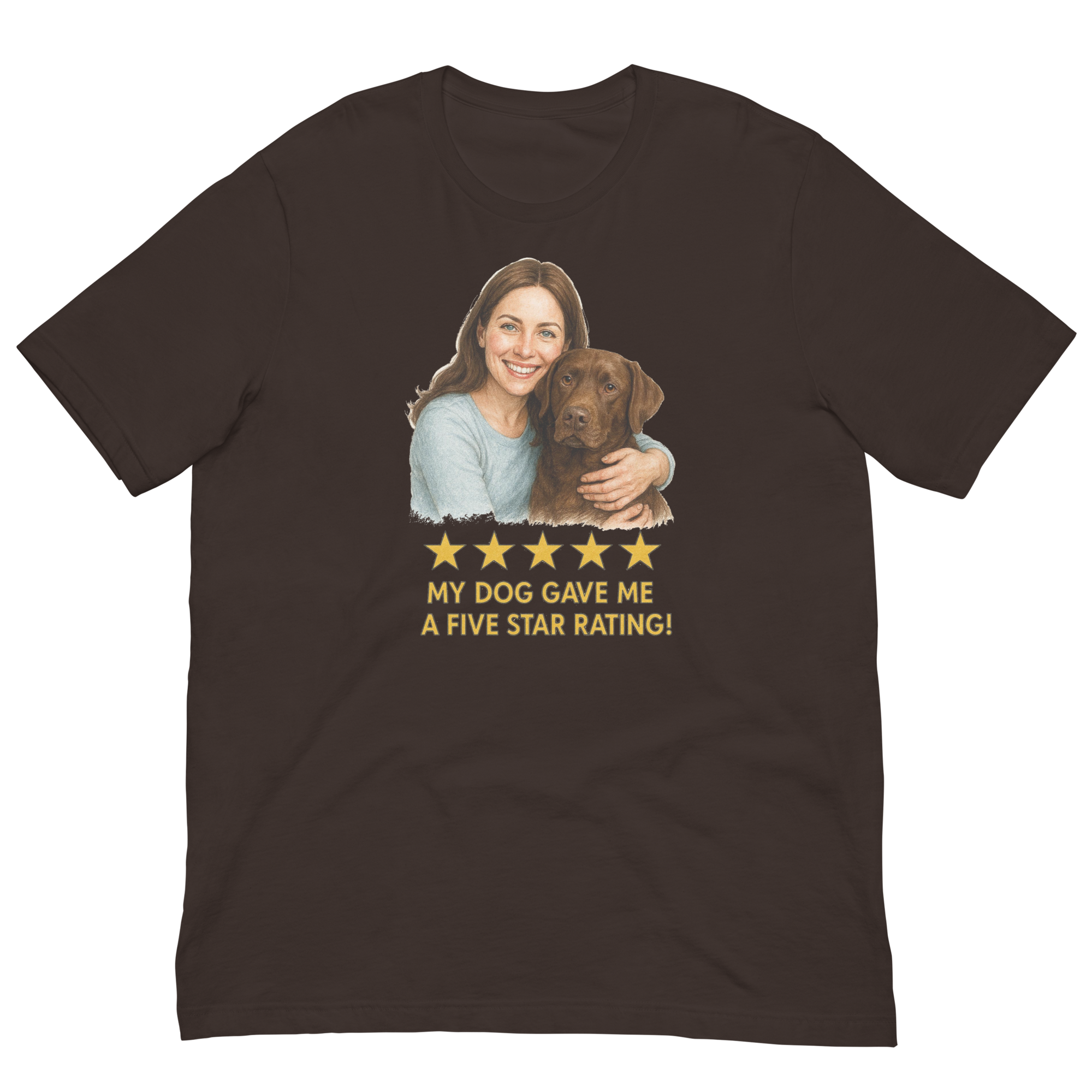 Brunette Woman with Chocolate Labrador graphic tee - brown