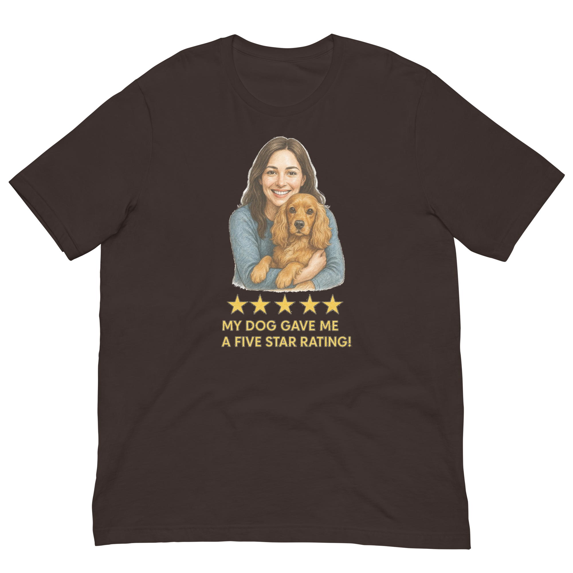 Brunette Woman with Cocker Spaniel graphic tee - brown