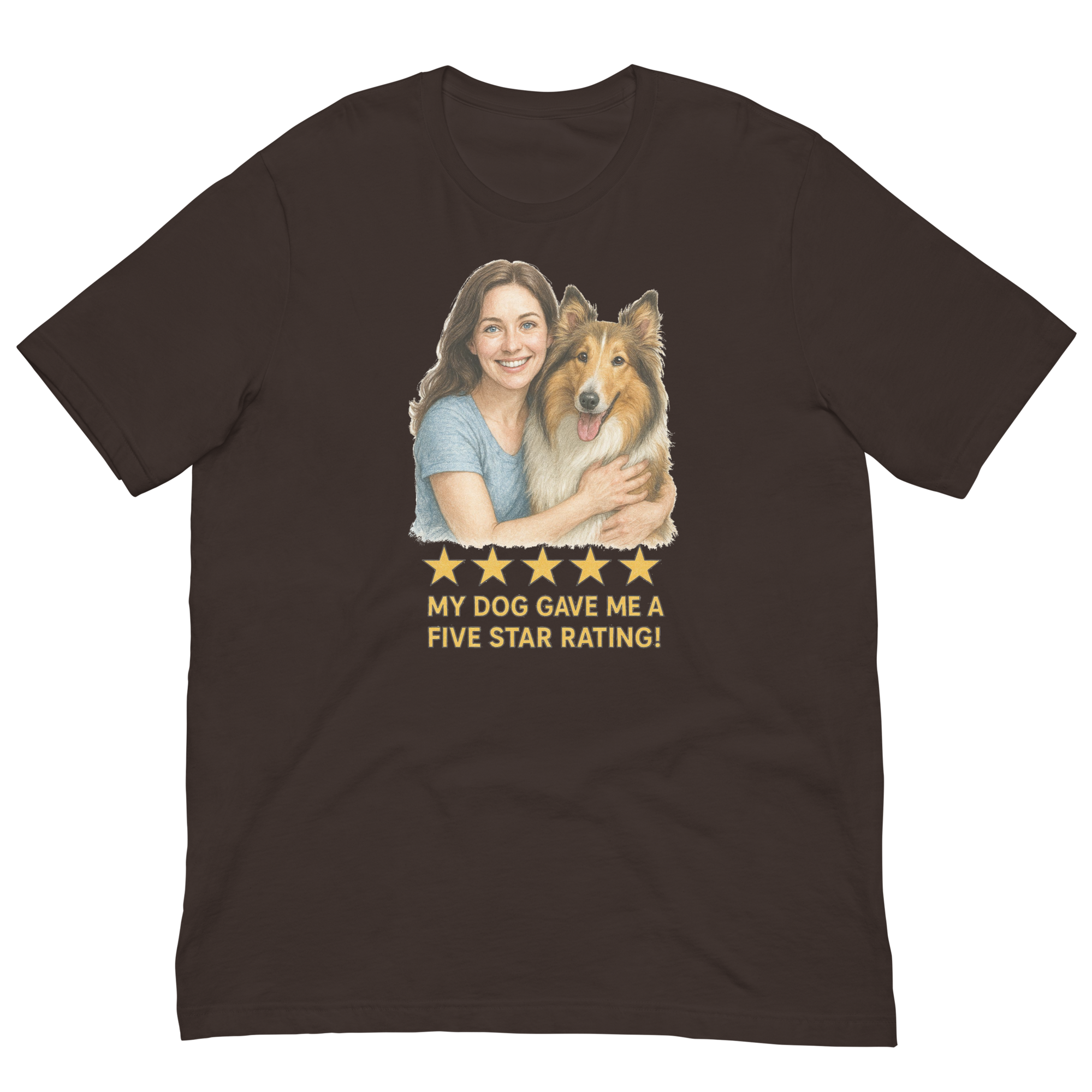 Brunette Woman with Collie graphic tee - brown