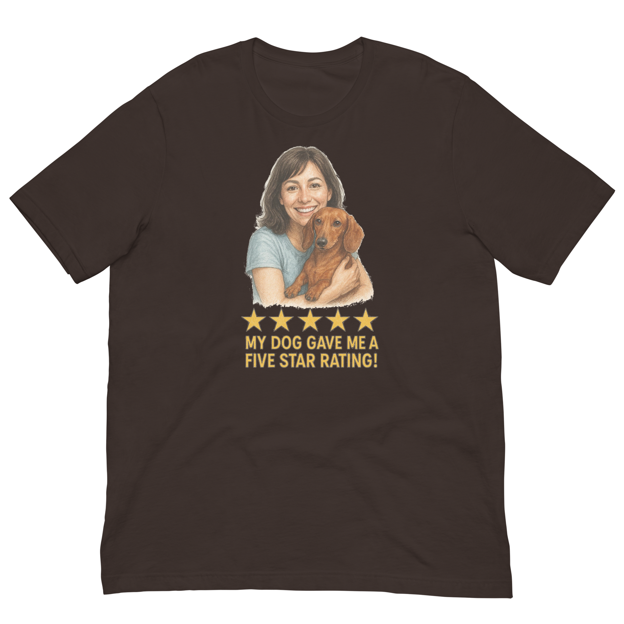 Brunette Woman with Dachshund graphic tee - brown