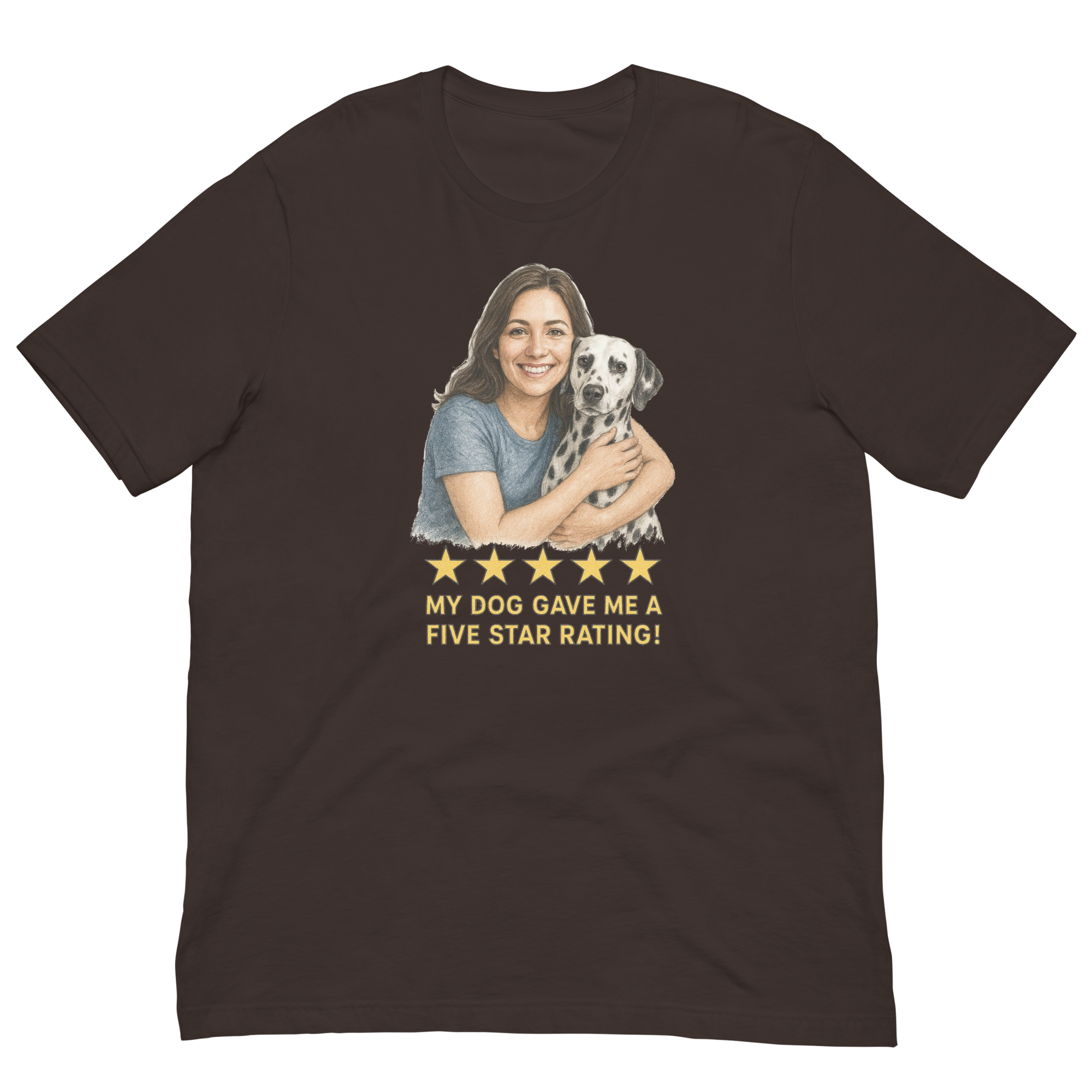 Brunette Woman with Dalmatian graphic tee - brown