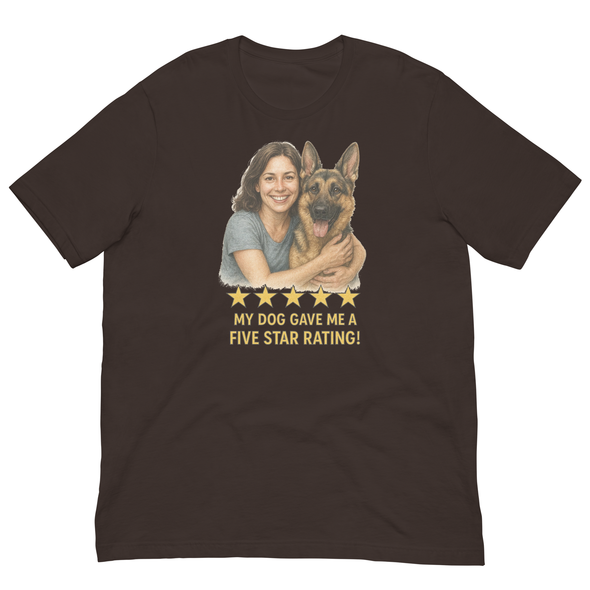 Brunette Woman with German Shepherd graphic tee - brown