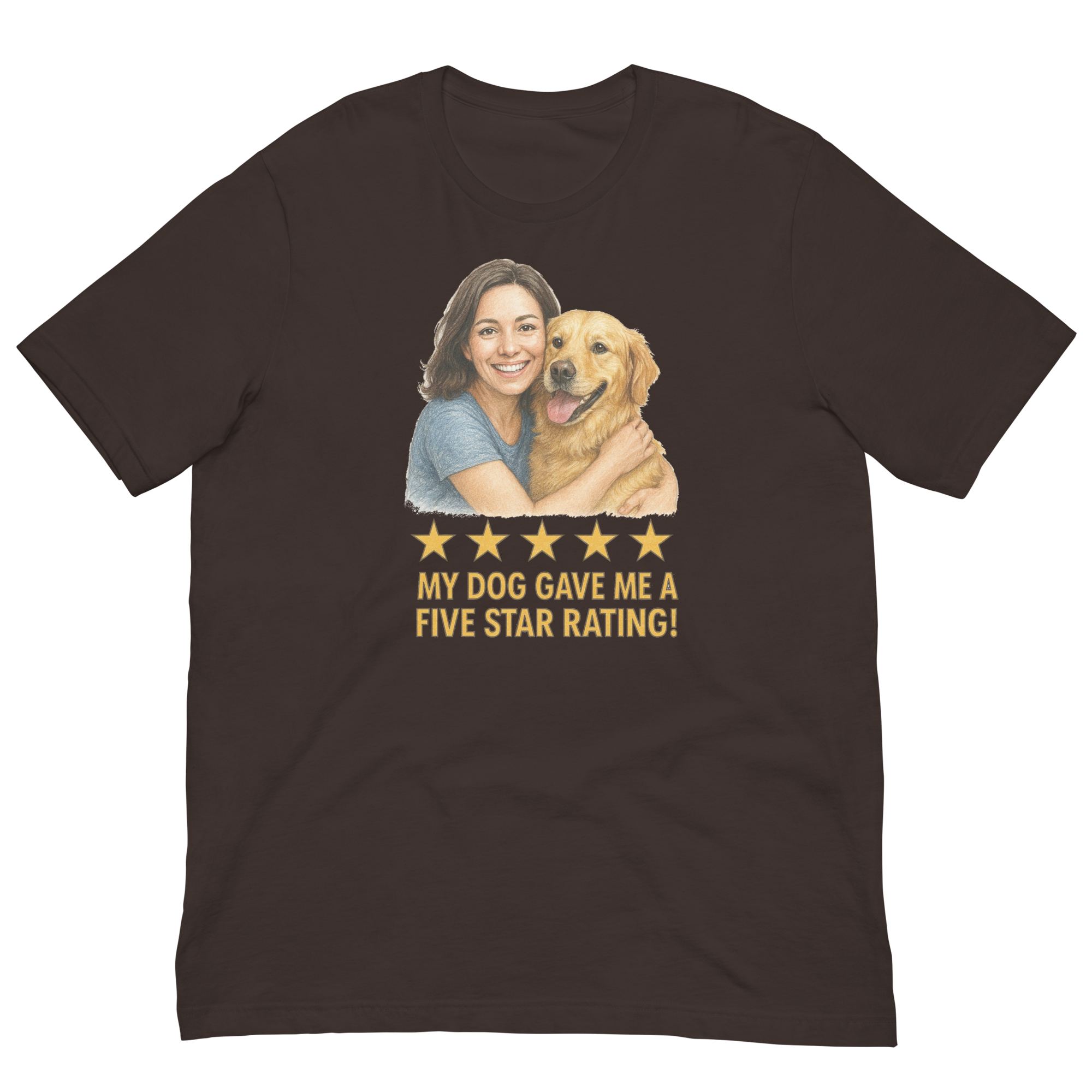 Brunette Woman with Golden Retriever graphic tee - brown