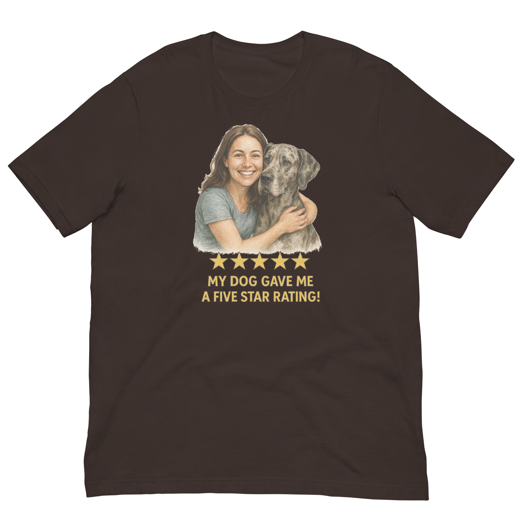 Brunette Woman with Great Dane graphic tee - brown