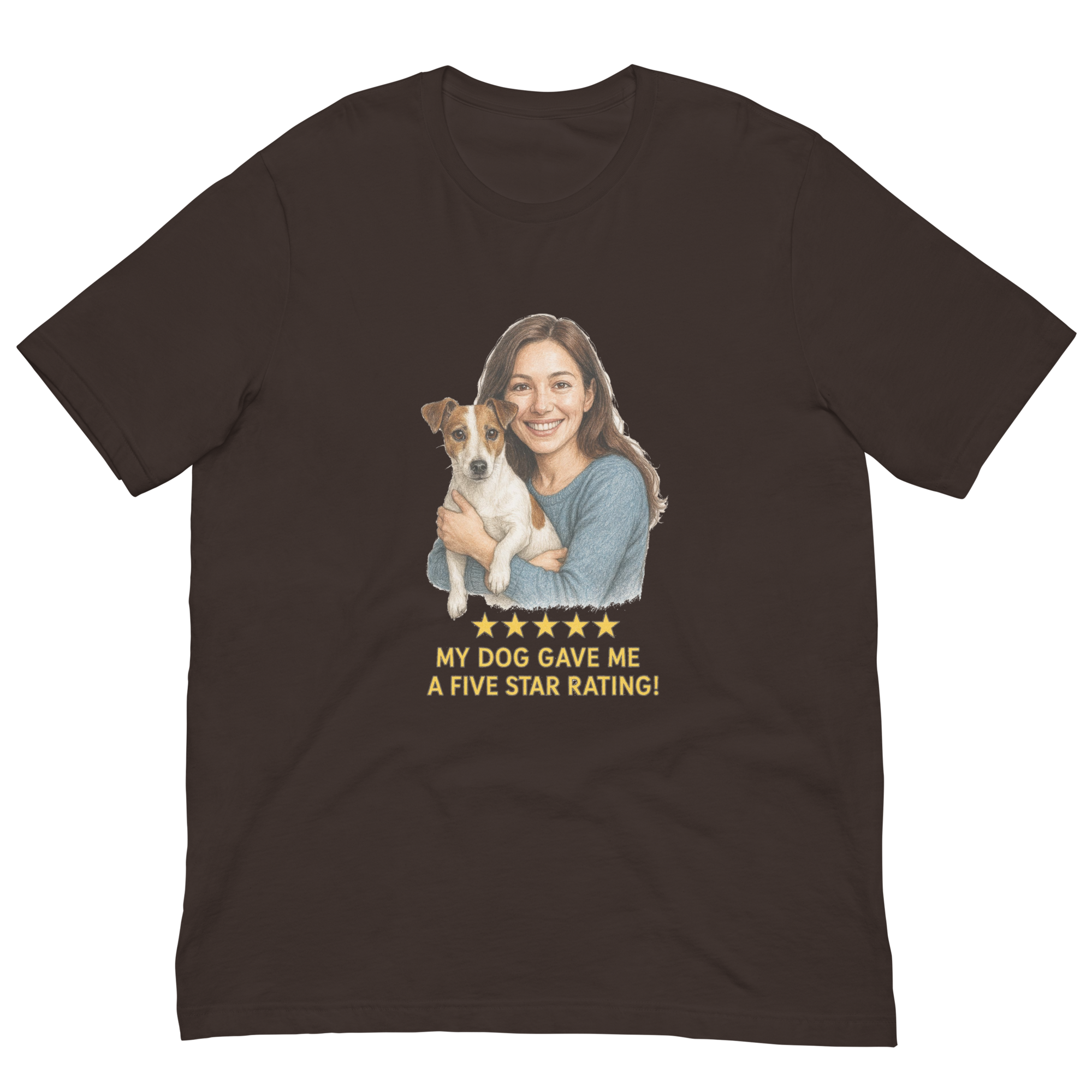 Brunette Woman with Jack Russell Terrier graphic tee - brown