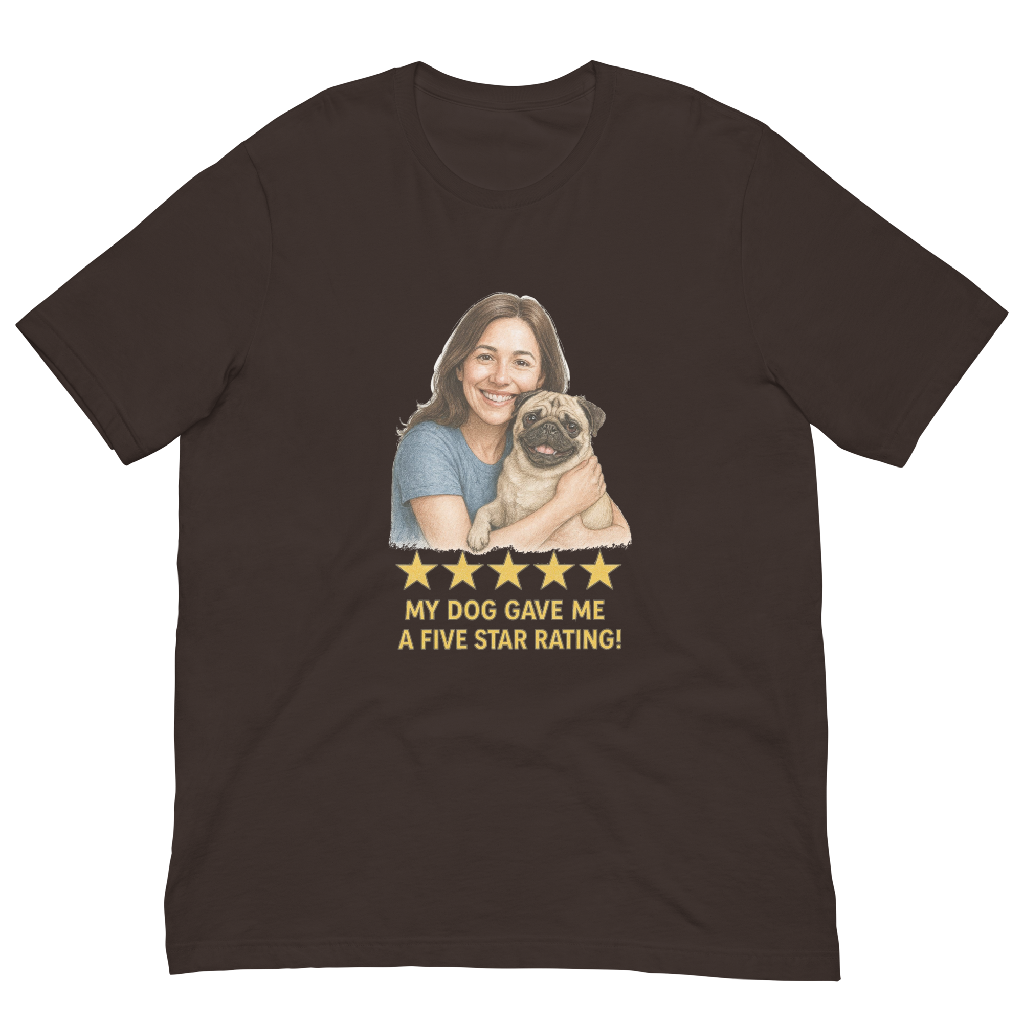 Brunette Woman with Pug graphic tee - brown