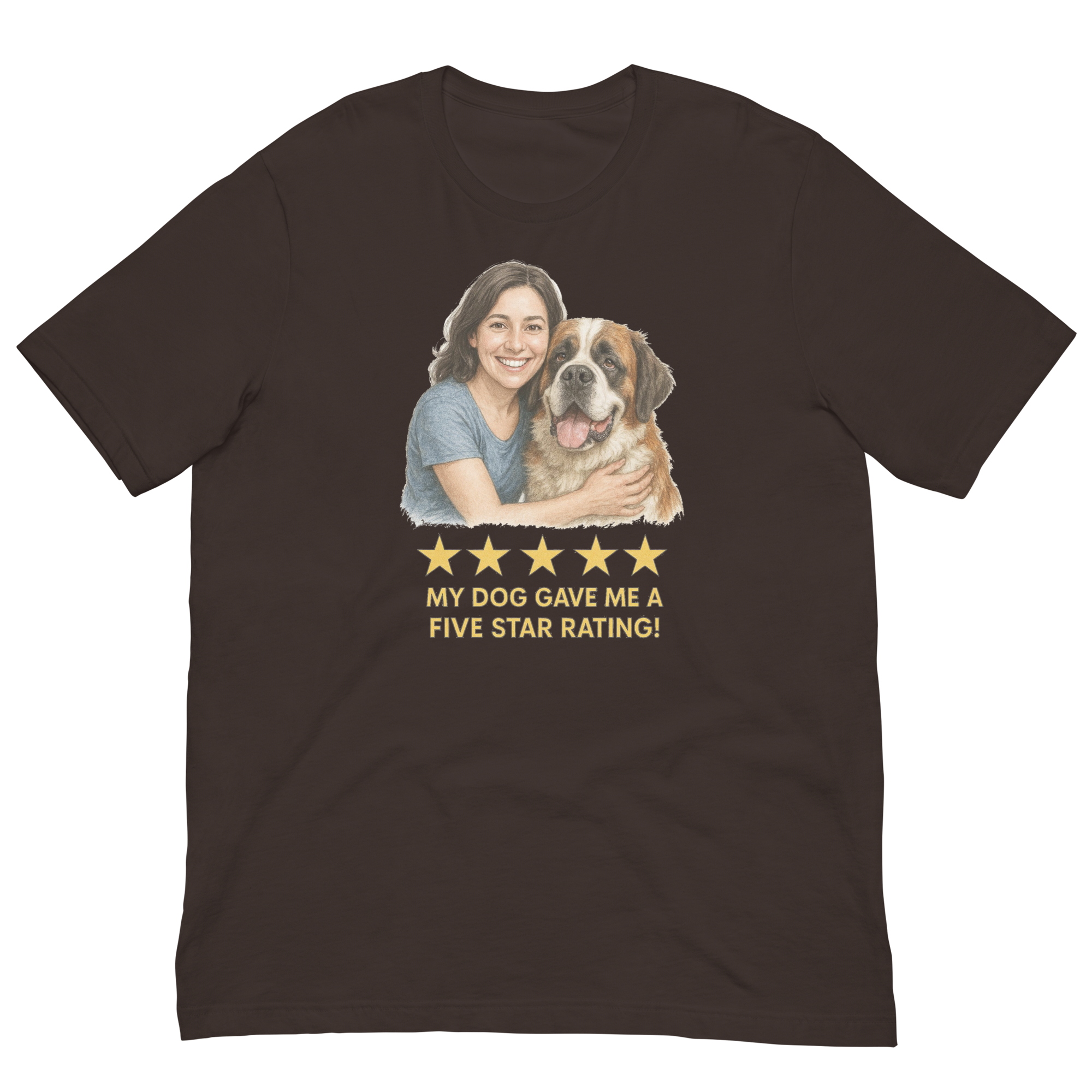 Brunette Woman with Saint Bernard graphic tee - brown