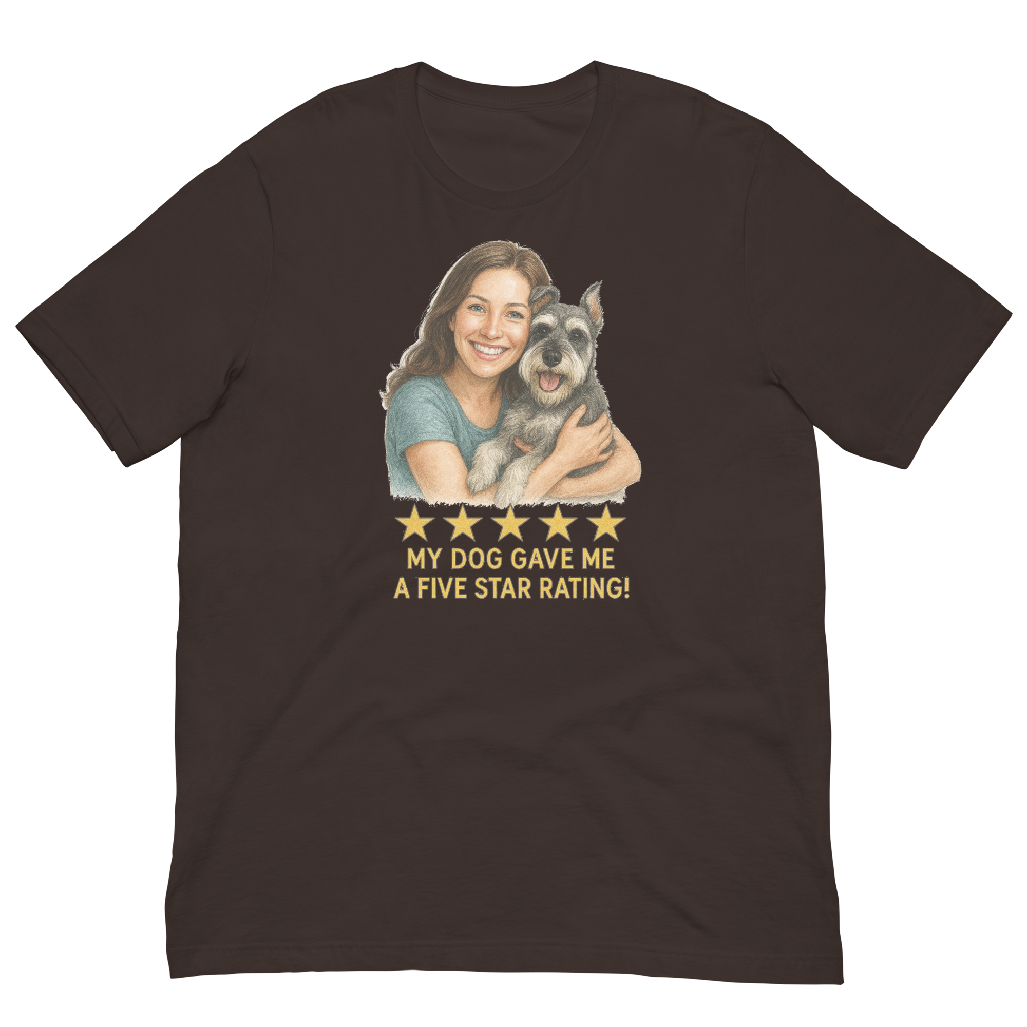 Brunette Woman with Schnauzer graphic tee - brown