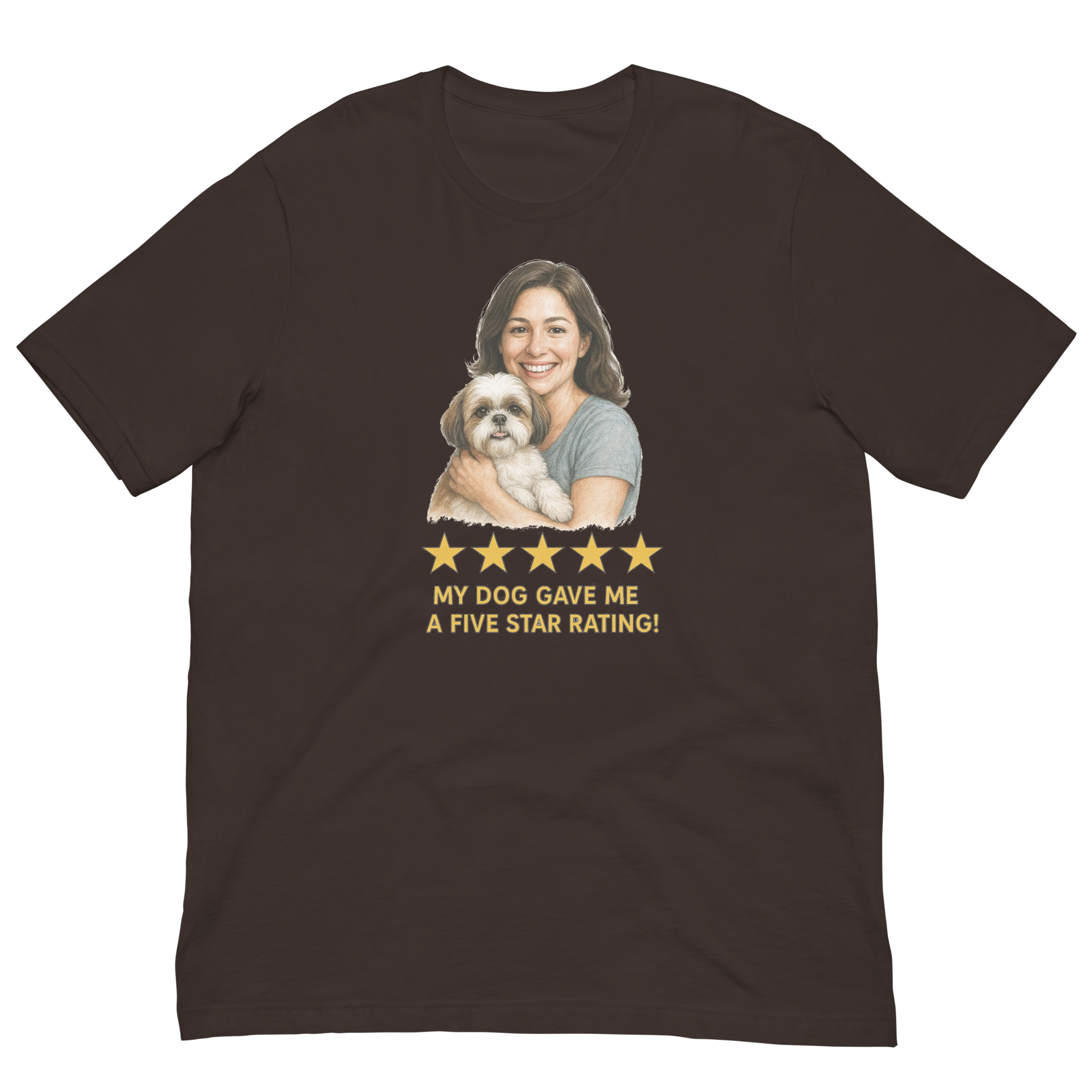 Brunette Woman with Shih Tzu graphic tee - brown