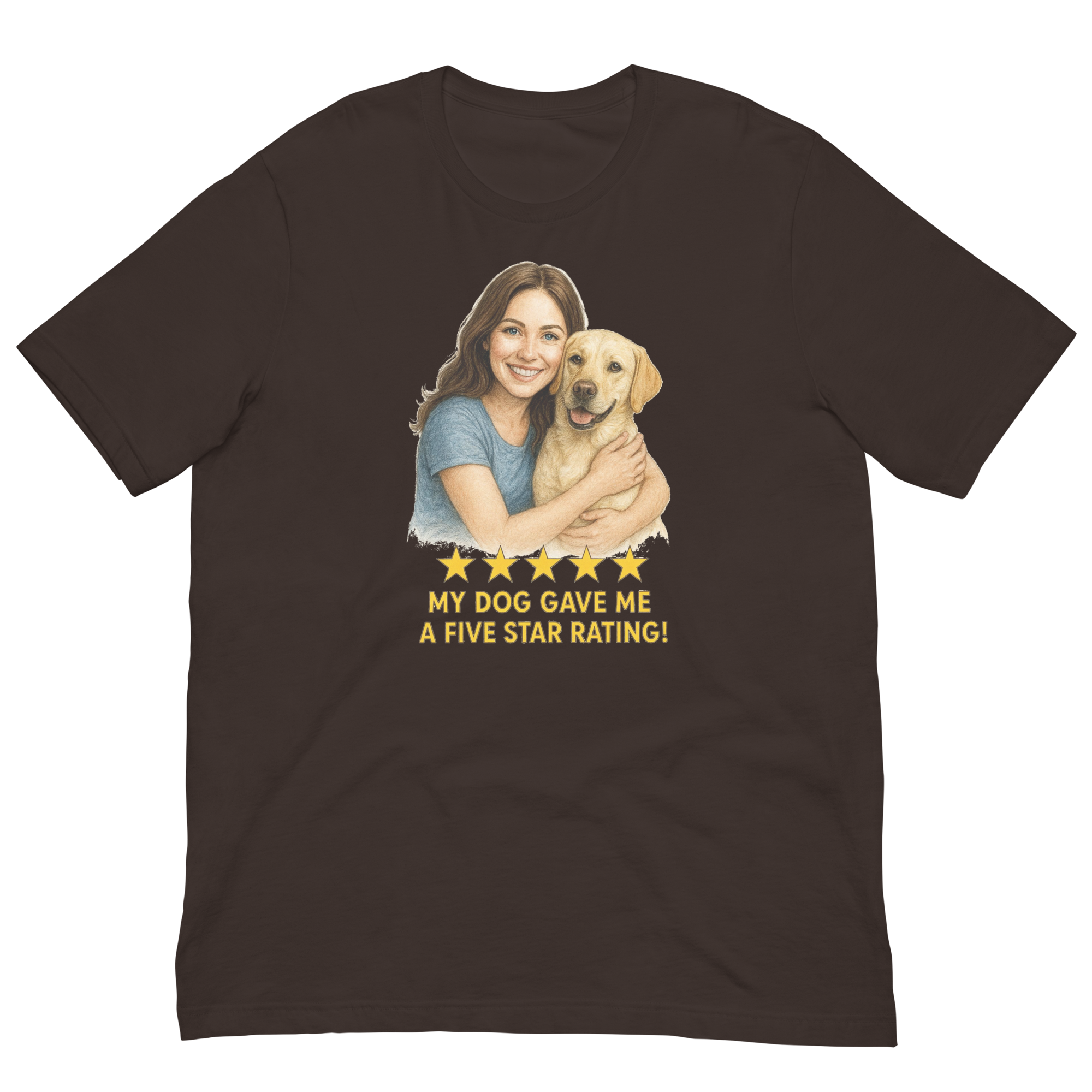 Brunette Woman with Yellow Labrador graphic tee - brown