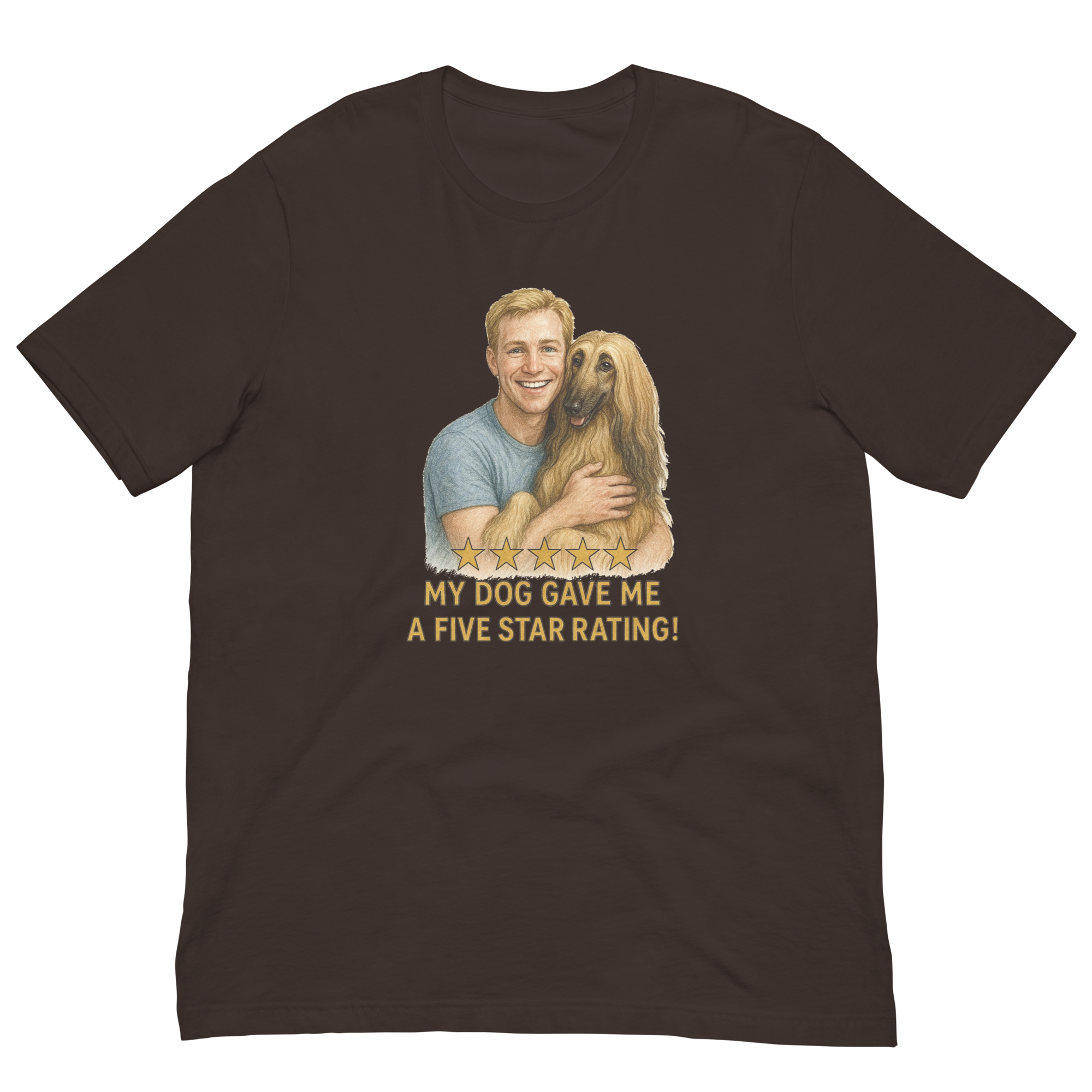 Blonde Man with Afghan Hound graphic tee.
