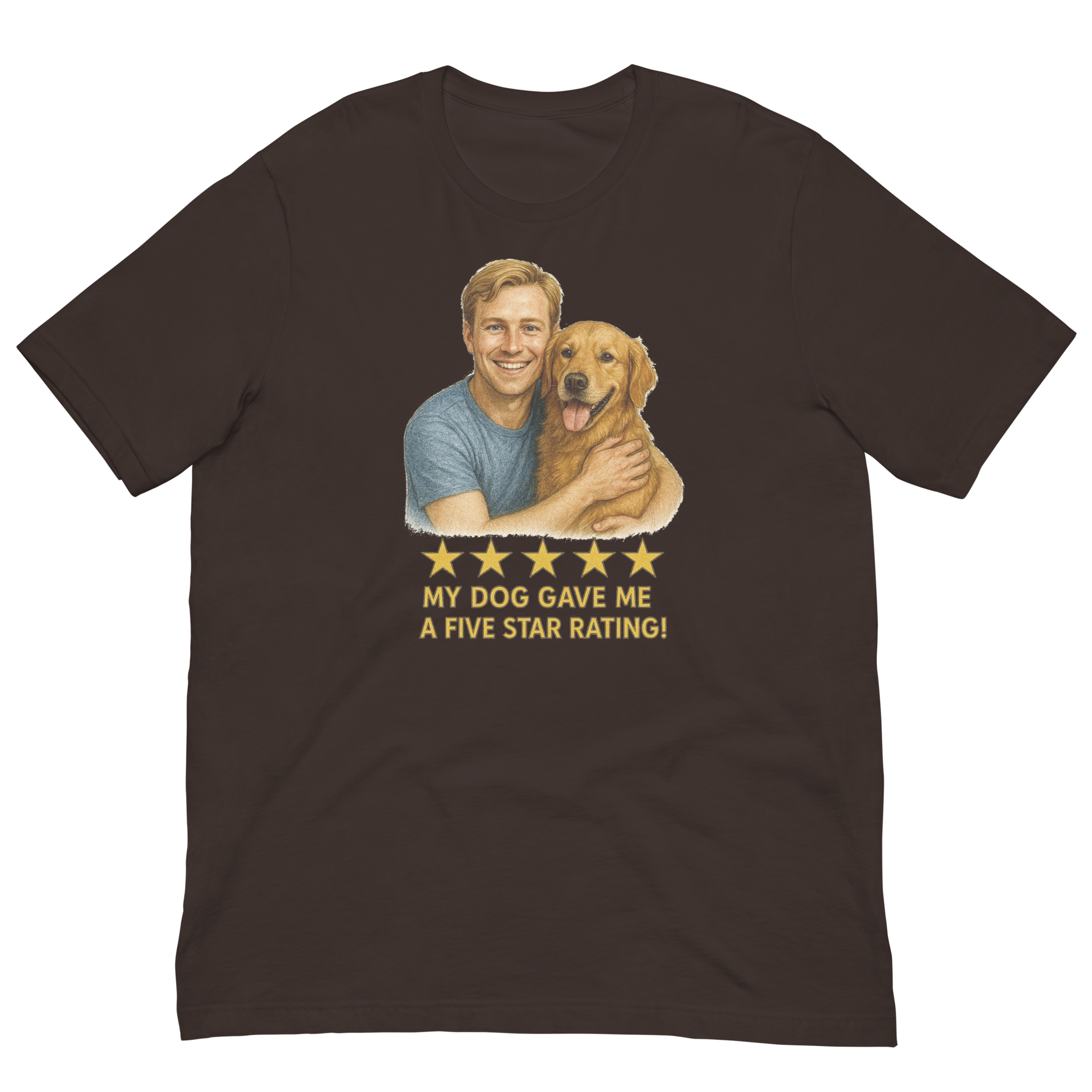 Blonde Man with Golden Retriever graphic tee.