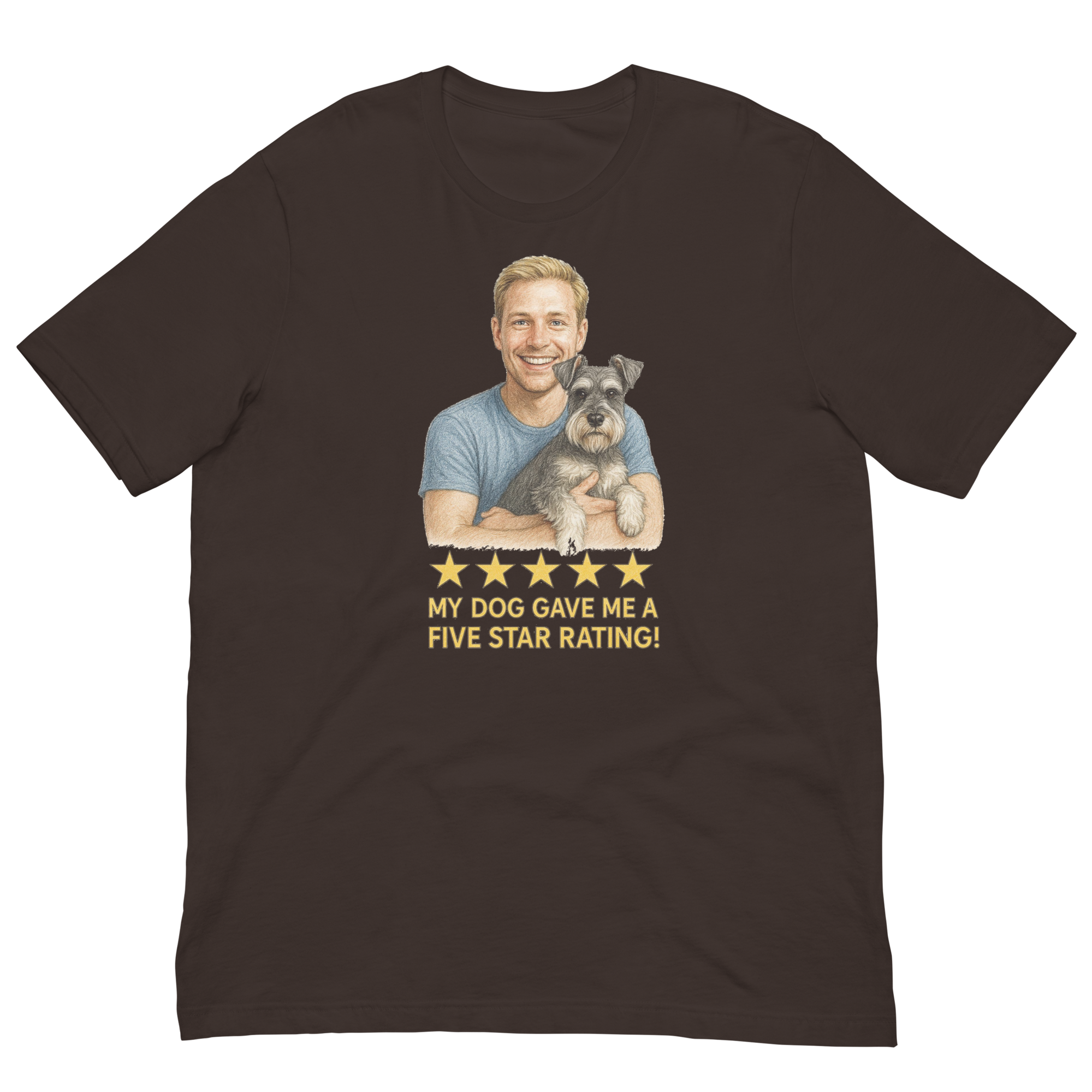 Blonde Man with Schnauzer graphic tee.