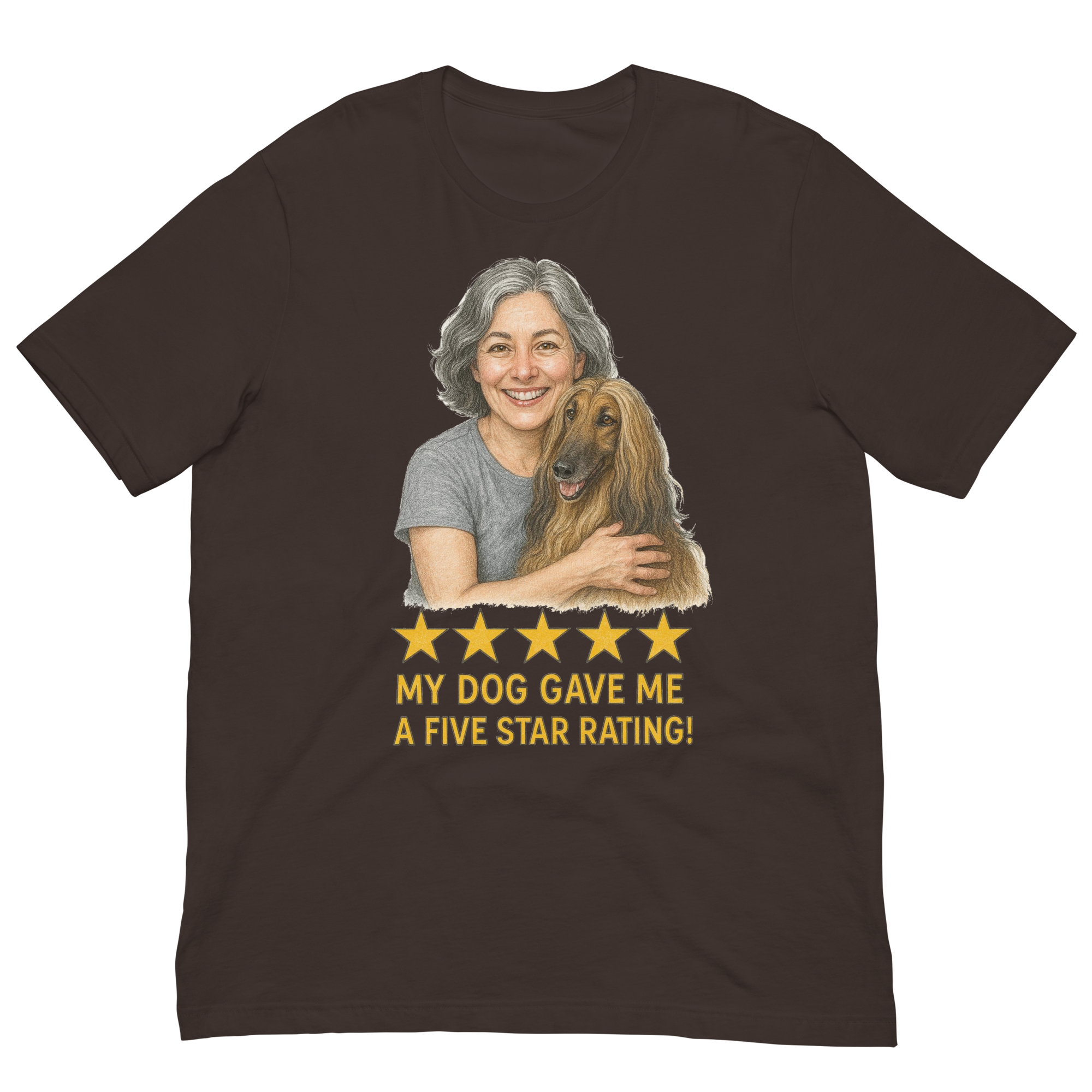 Salt & Pepper Woman with Afghan Hound graphic tee - brown