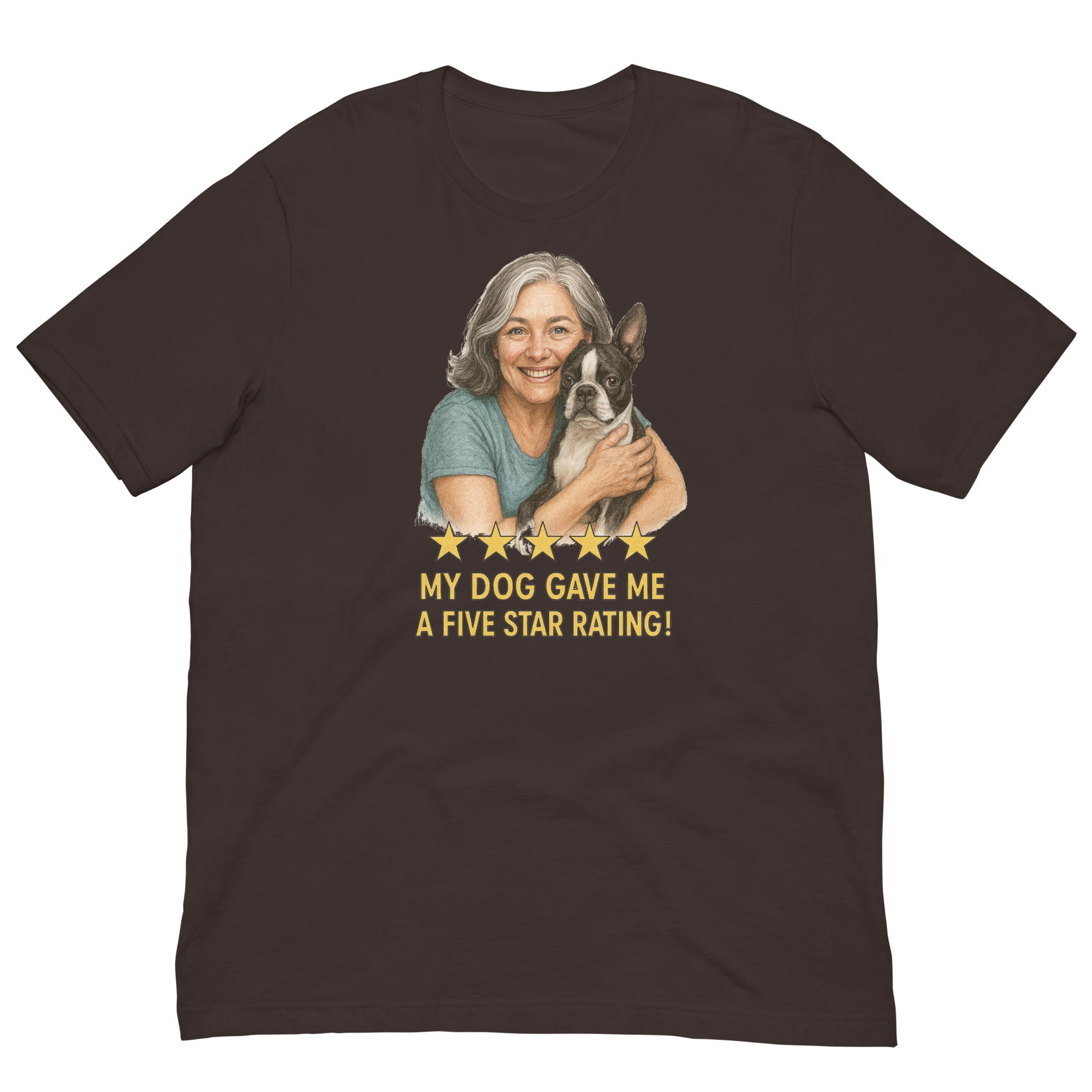 Salt & Pepper Woman with Boston Terrier graphic tee - brown