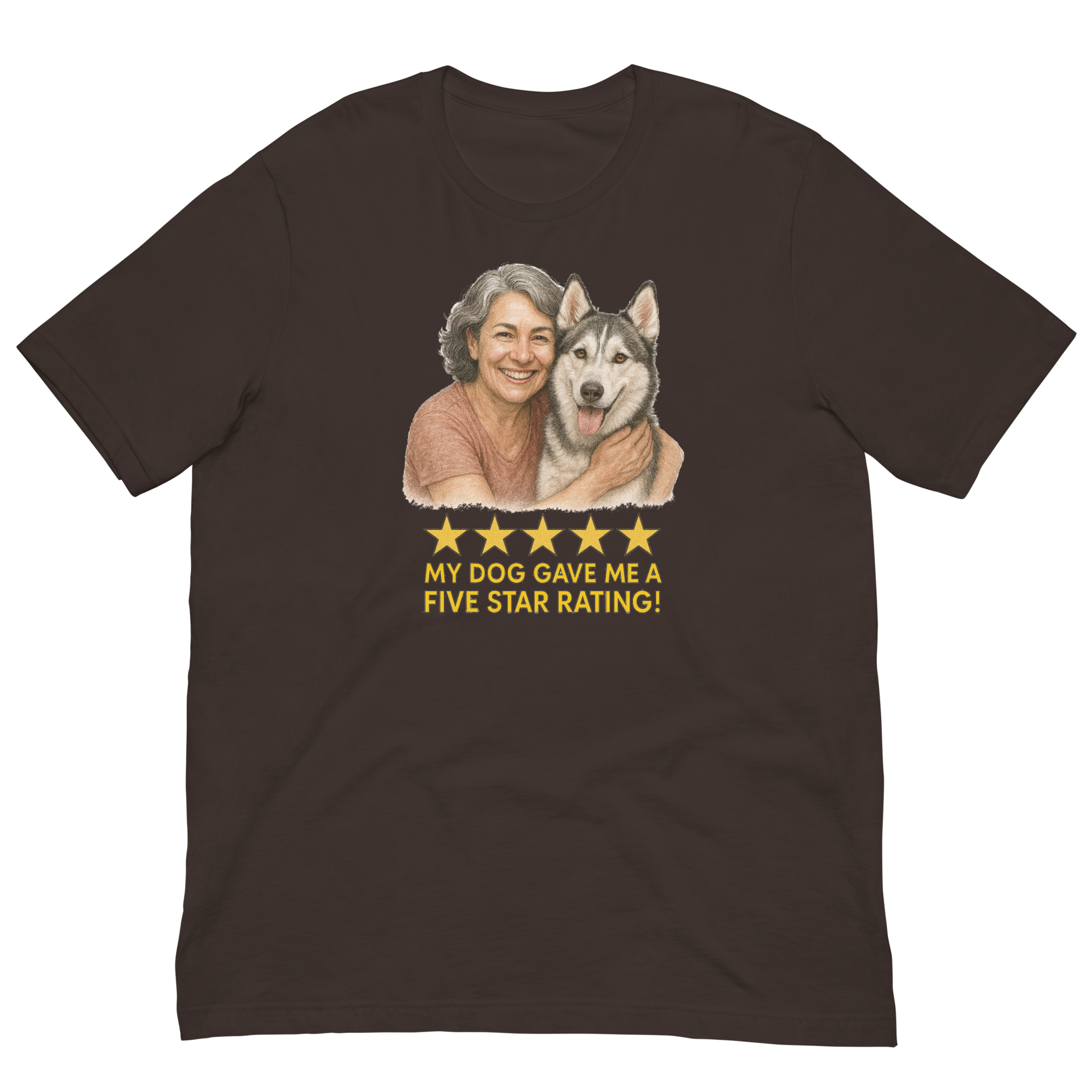 Salt & Pepper Woman with Alaskan Husky graphic tee - brown