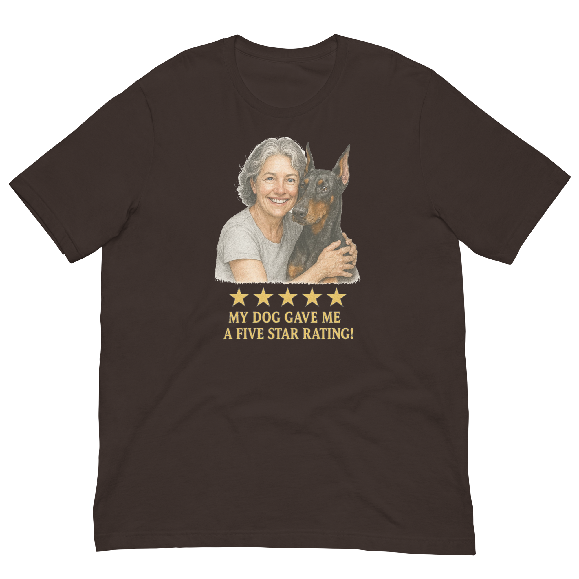 Salt & Pepper Woman with Doberman Pinscher graphic tee - brown