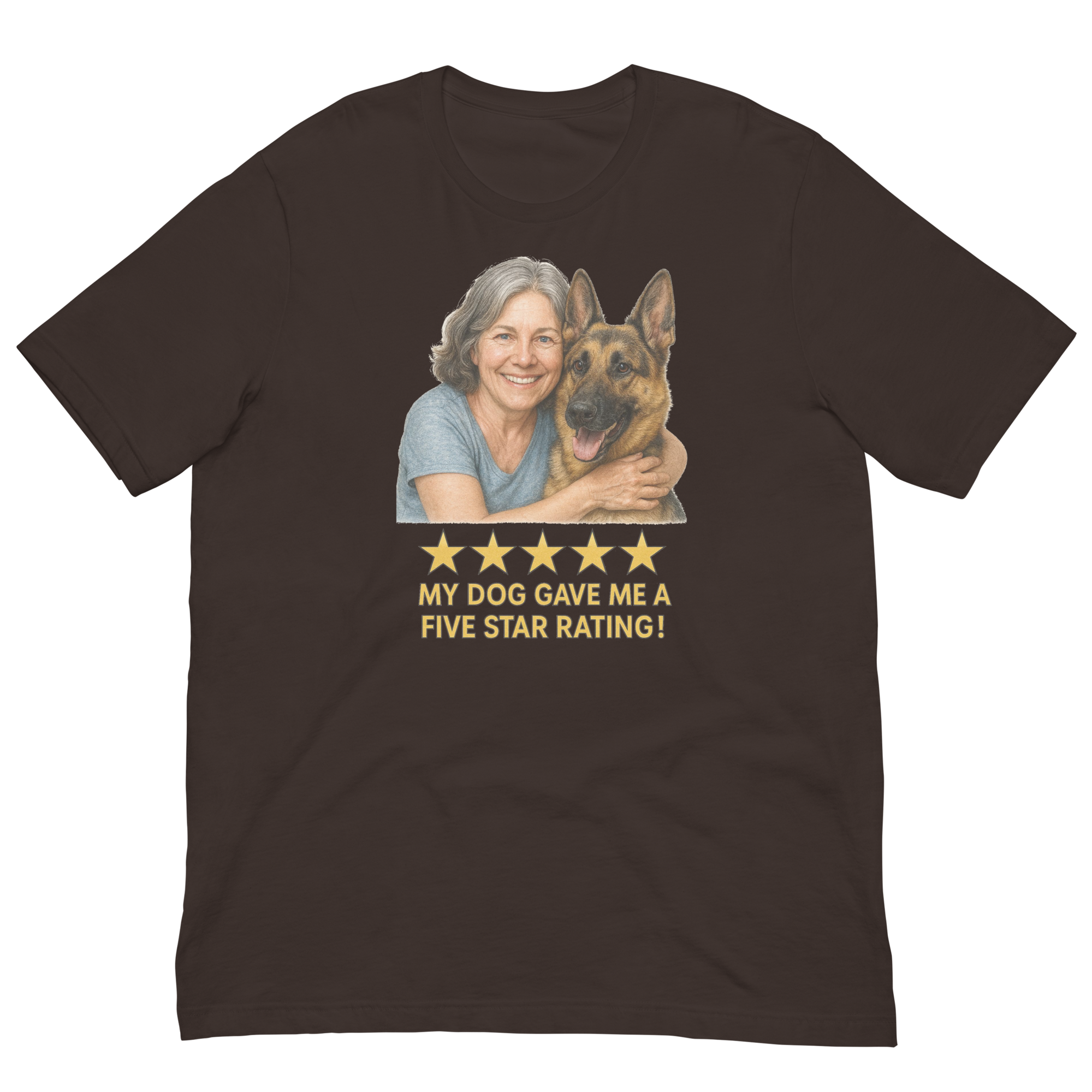 Salt & Pepper Woman with German Shepherd graphic tee - brown